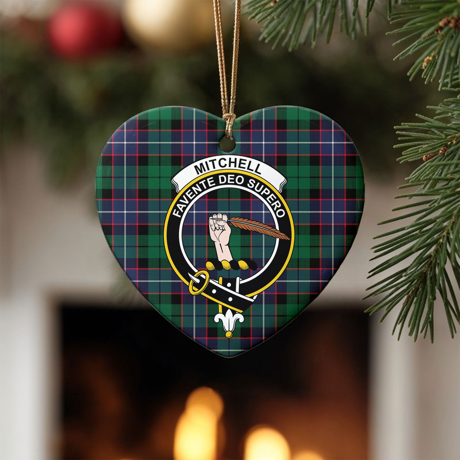 Mitchell Modern Tartan Crest Christmas Ceramic Ornament
