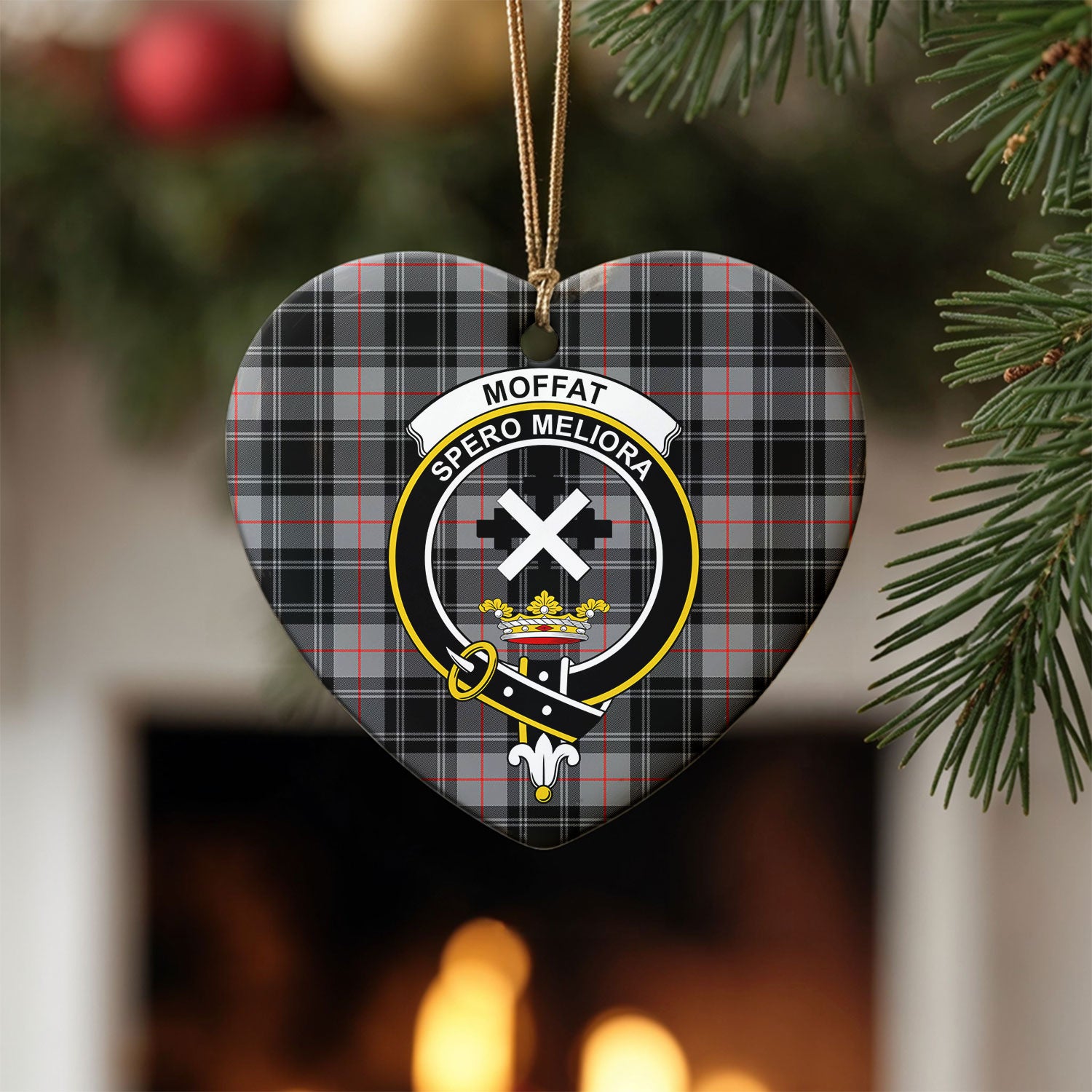Moffat Modern Tartan Crest Christmas Ceramic Ornament