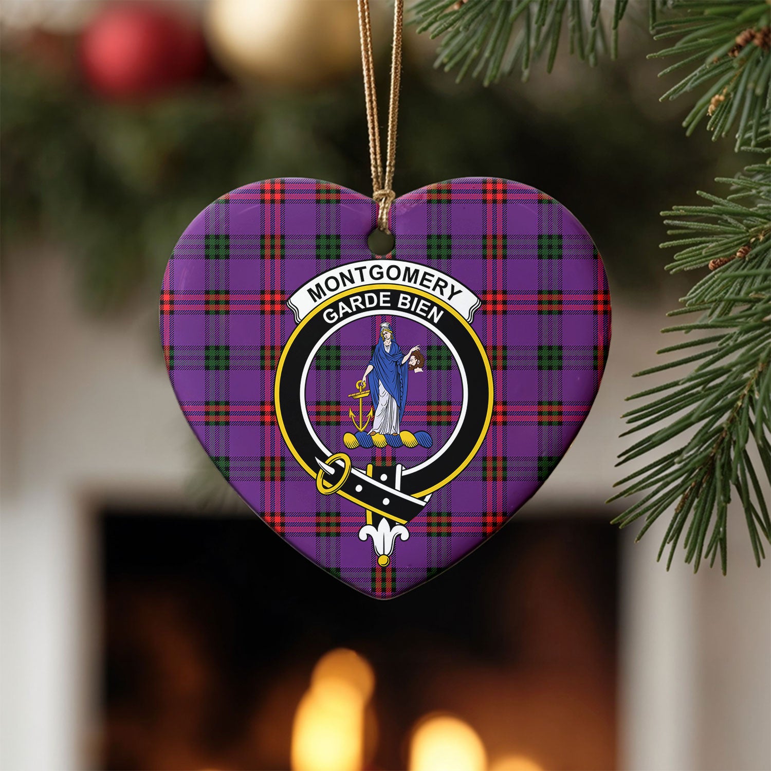 Montgomery Modern Tartan Crest Christmas Ceramic Ornament