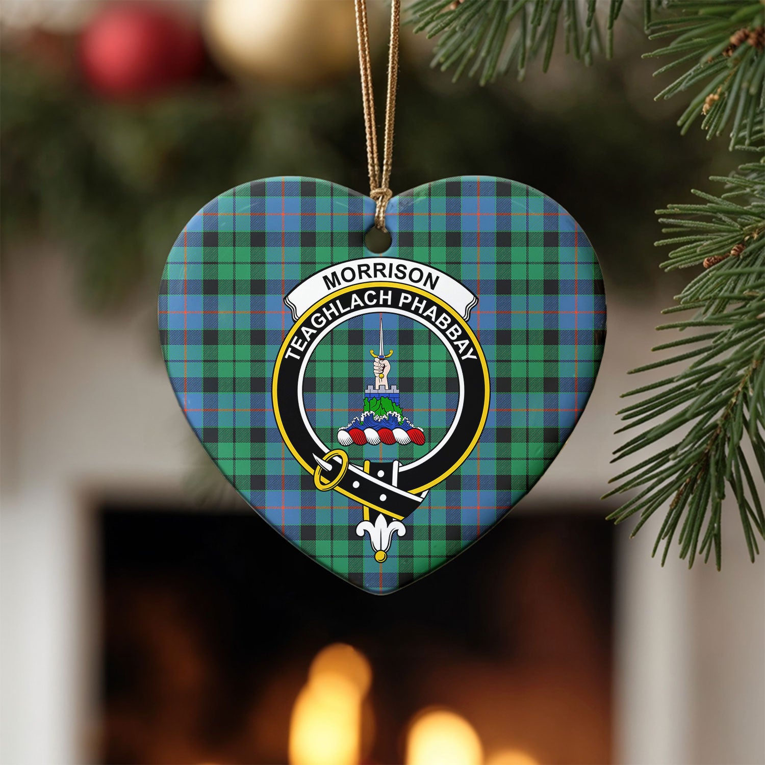 Morrison Ancient Tartan Crest Christmas Ceramic Ornament