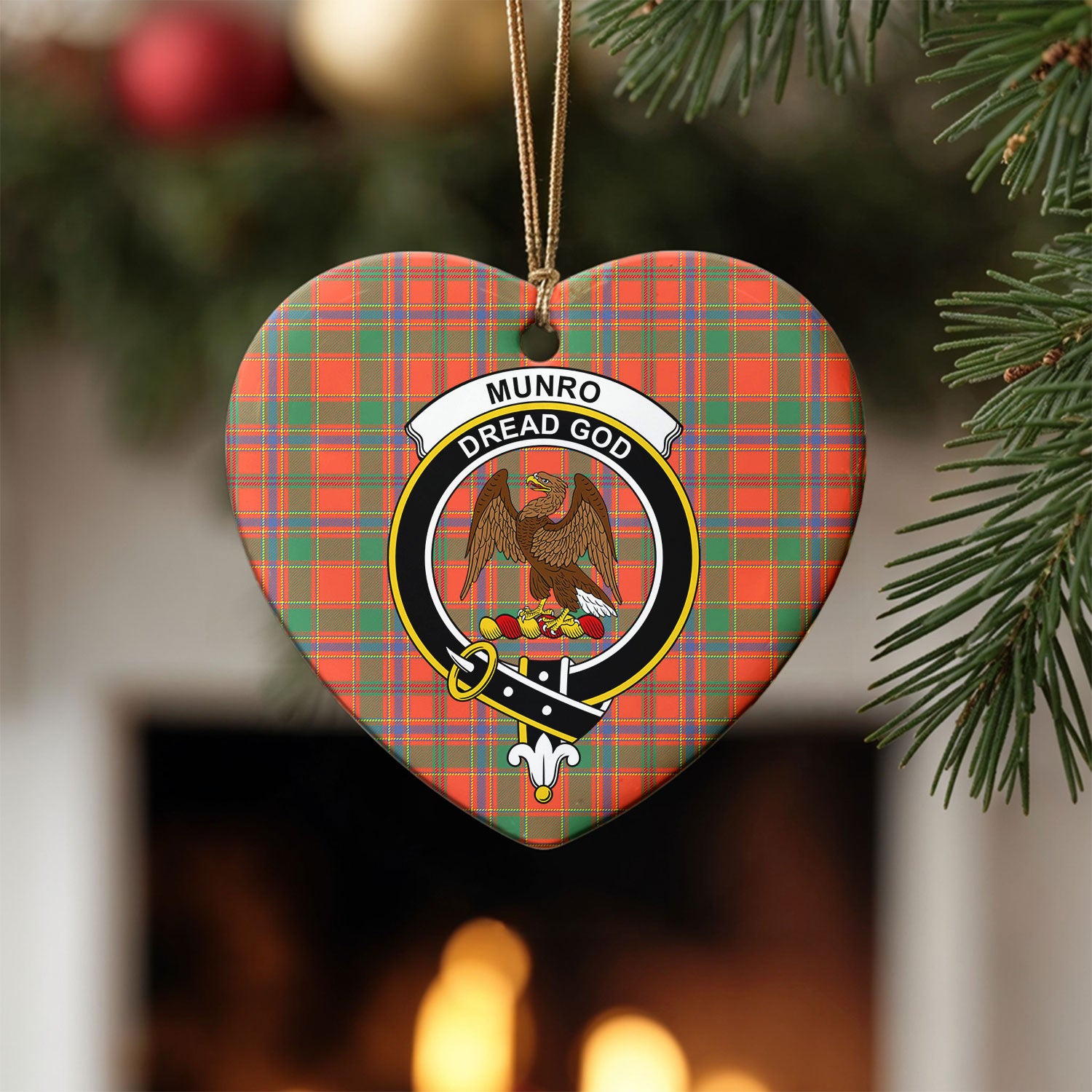 Munro Ancient Tartan Crest Christmas Ceramic Ornament