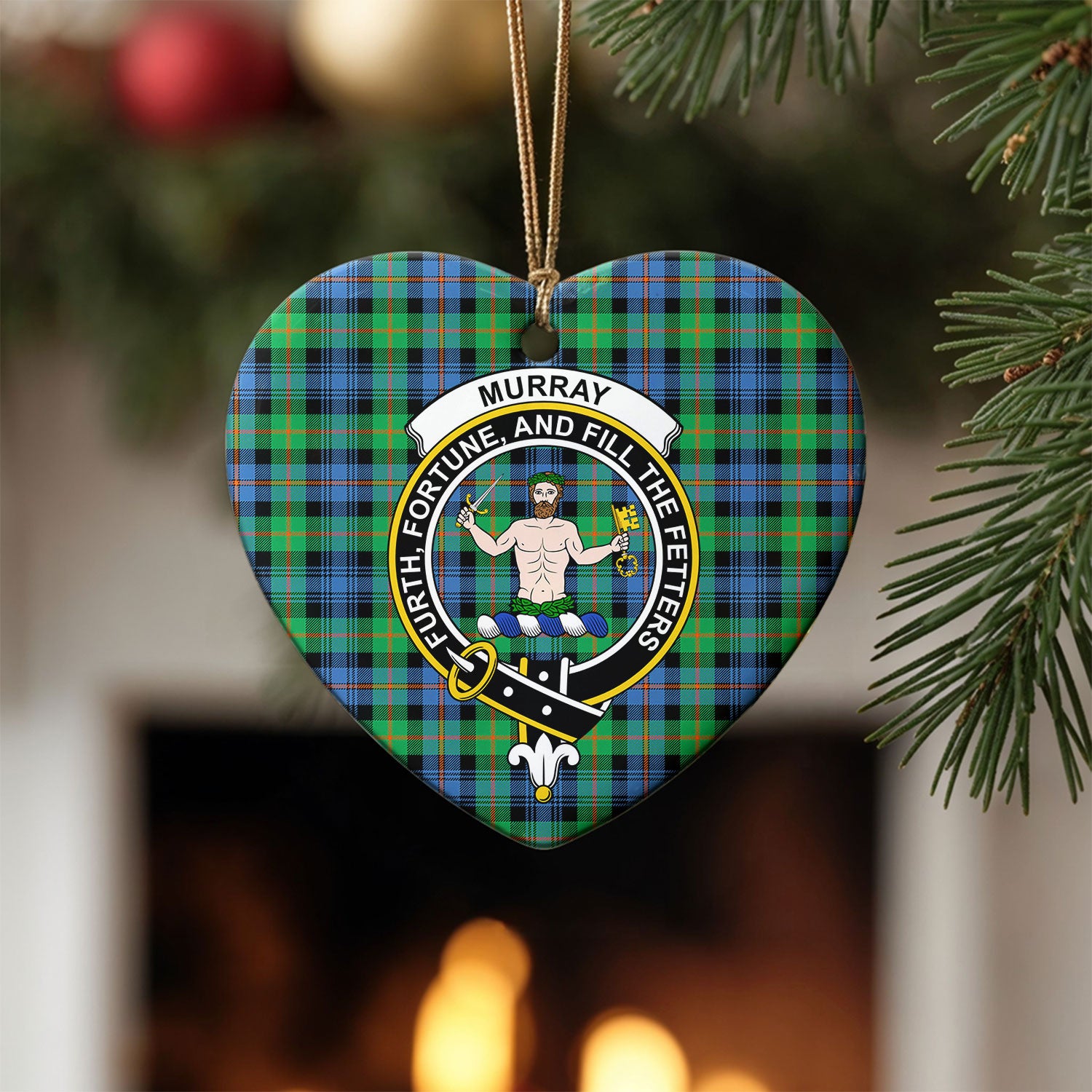 Murray of Atholl Ancient Tartan Crest Christmas Ceramic Ornament