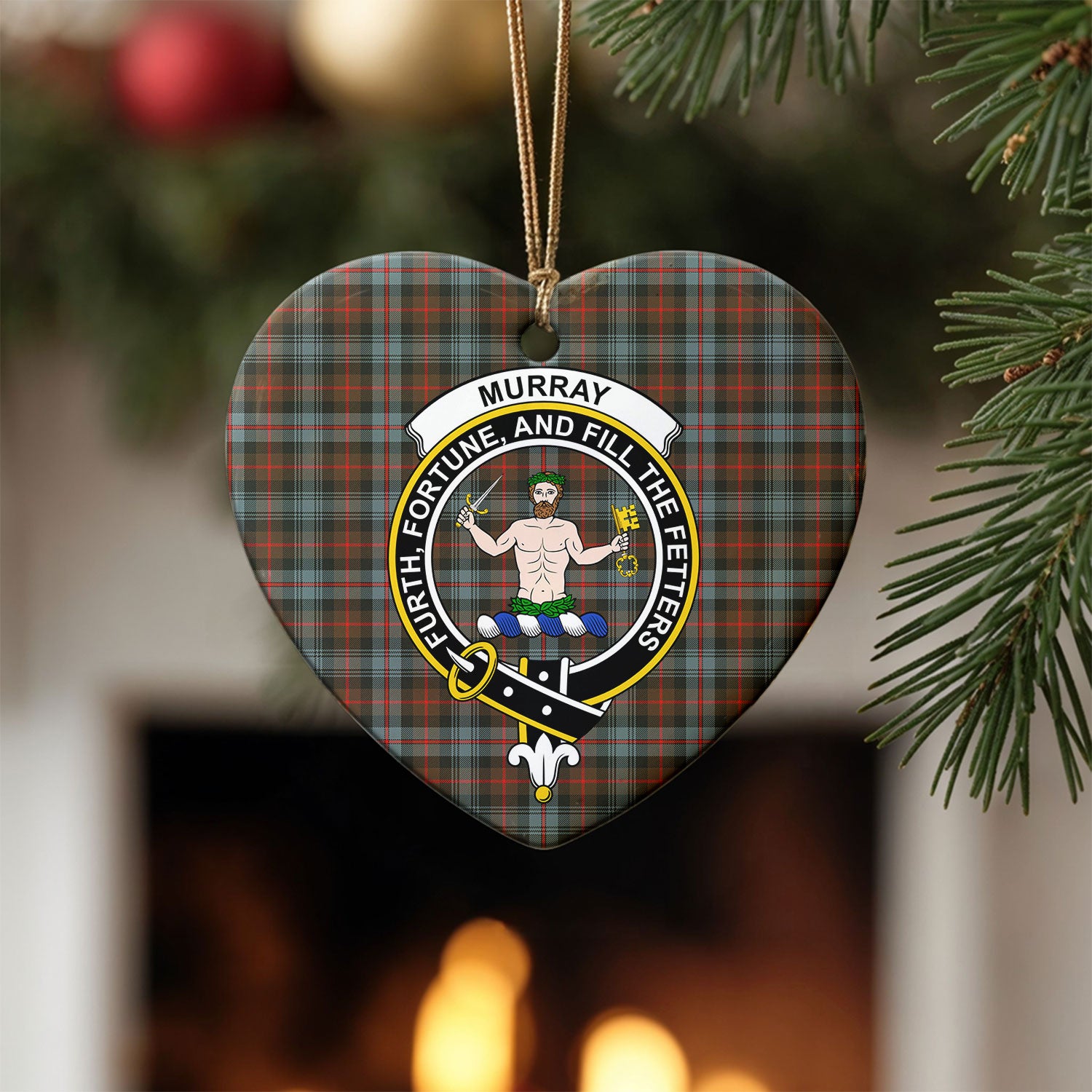 Murray of Atholl Weathered Tartan Crest Christmas Ceramic Ornament