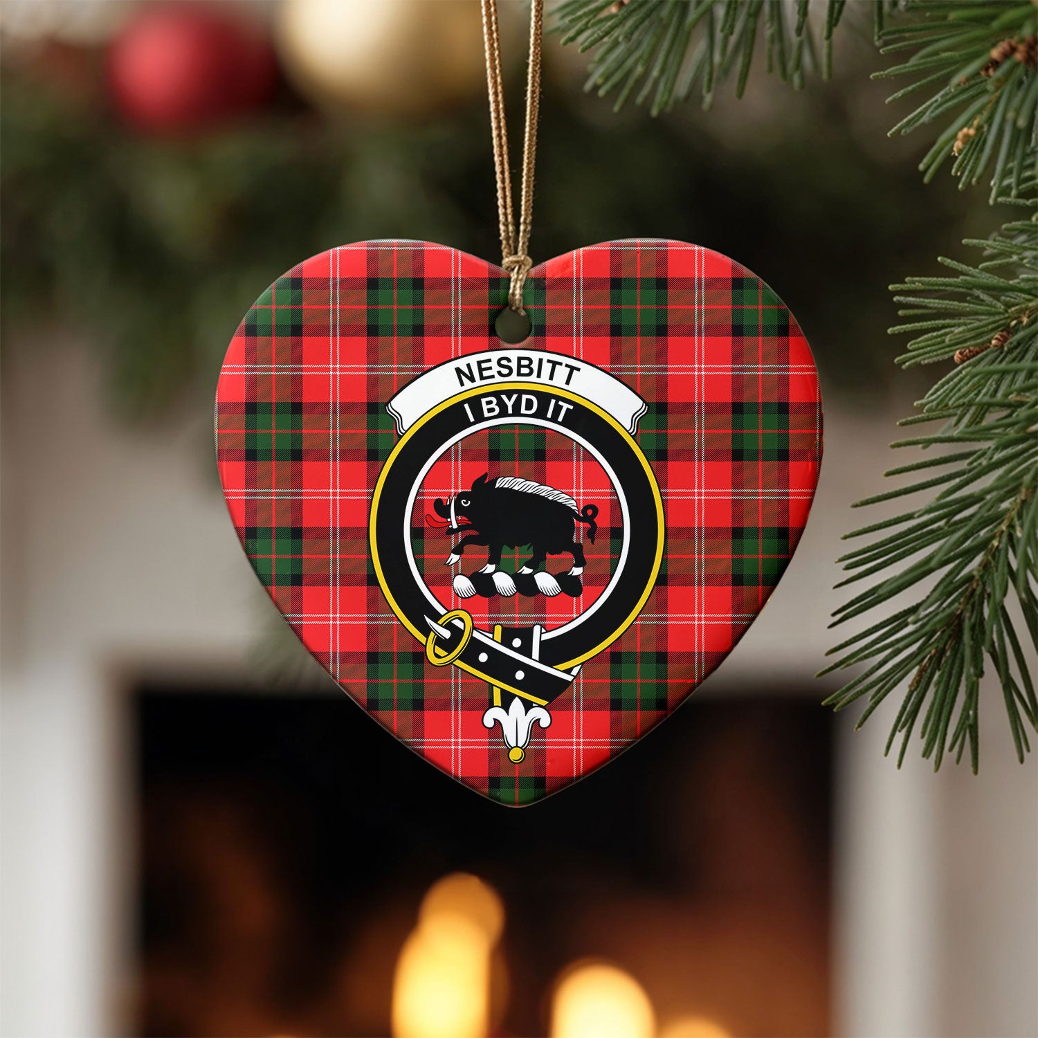 Nesbitt Modern Tartan Crest Christmas Ceramic Ornament