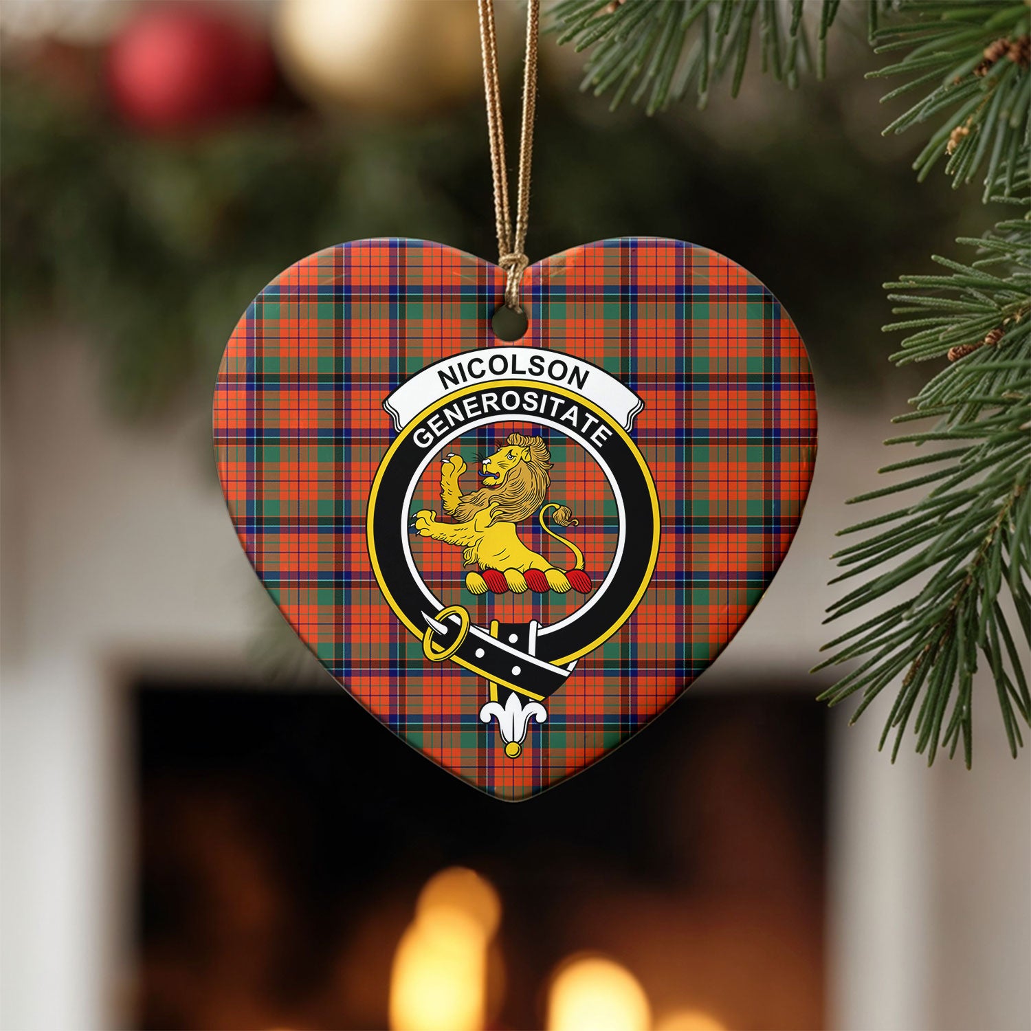 Nicolson Ancient Tartan Crest Christmas Ceramic Ornament