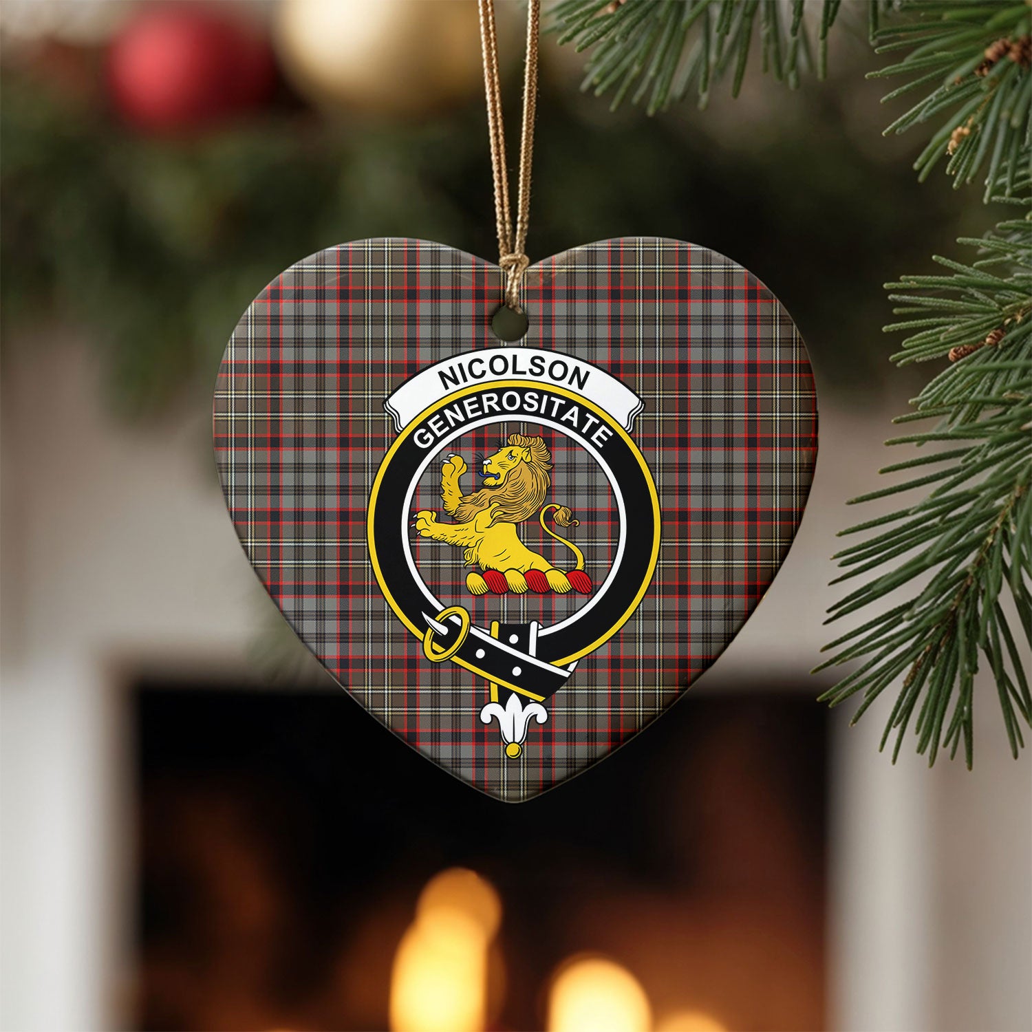 Nicolson Hunting Weathered Tartan Crest Christmas Ceramic Ornament