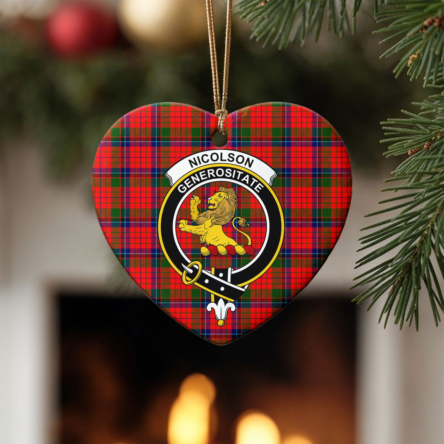 Nicolson Modern Tartan Crest Christmas Ceramic Ornament