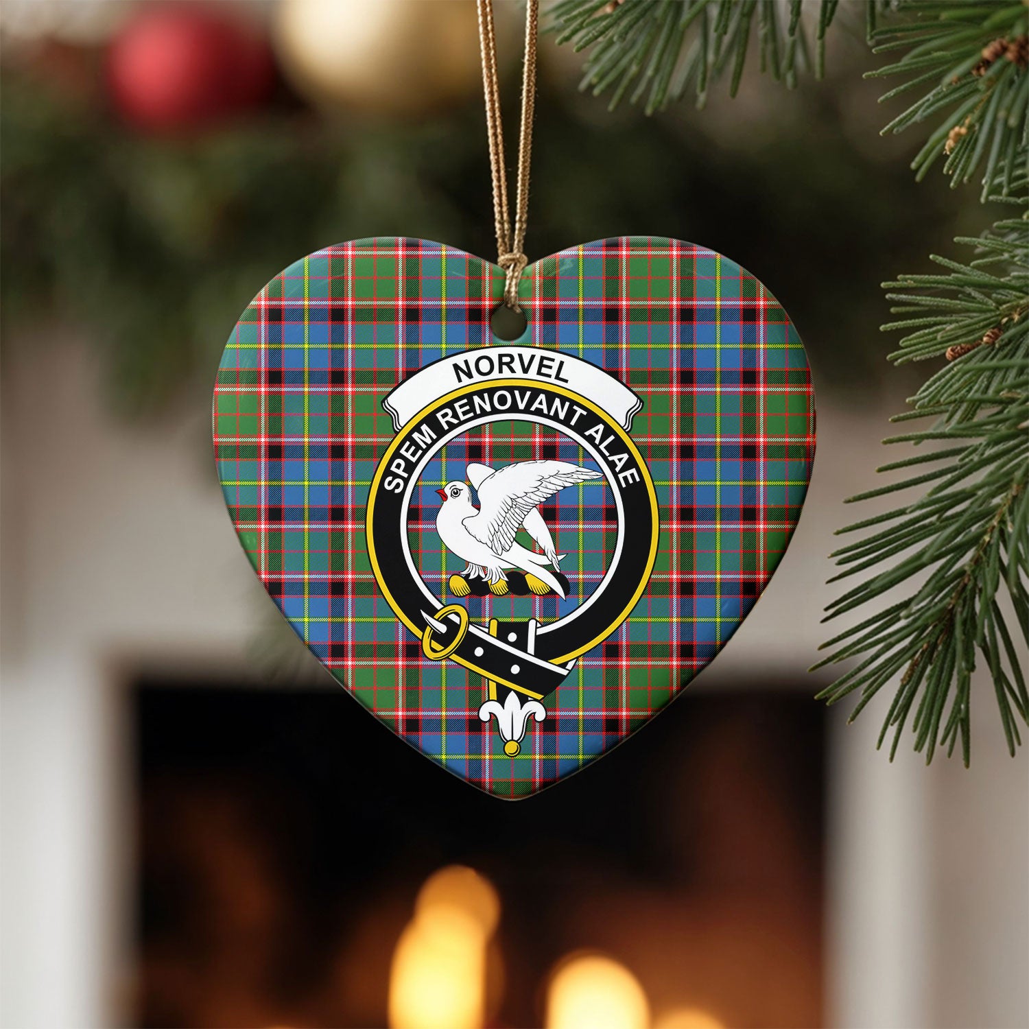 Norvel (or Norvill) Tartan Crest Christmas Ceramic Ornament