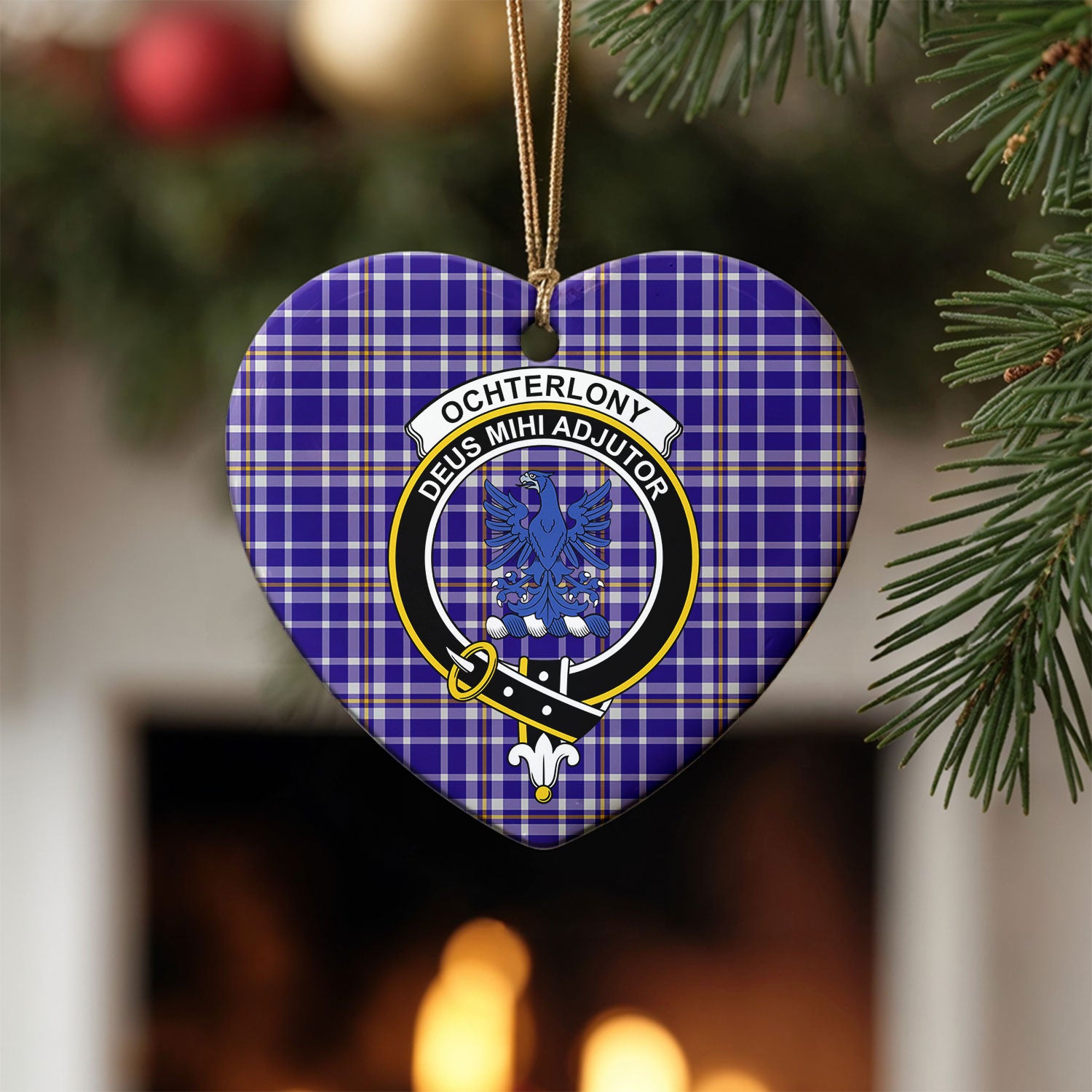 Ochterlony Tartan Crest Christmas Ceramic Ornament