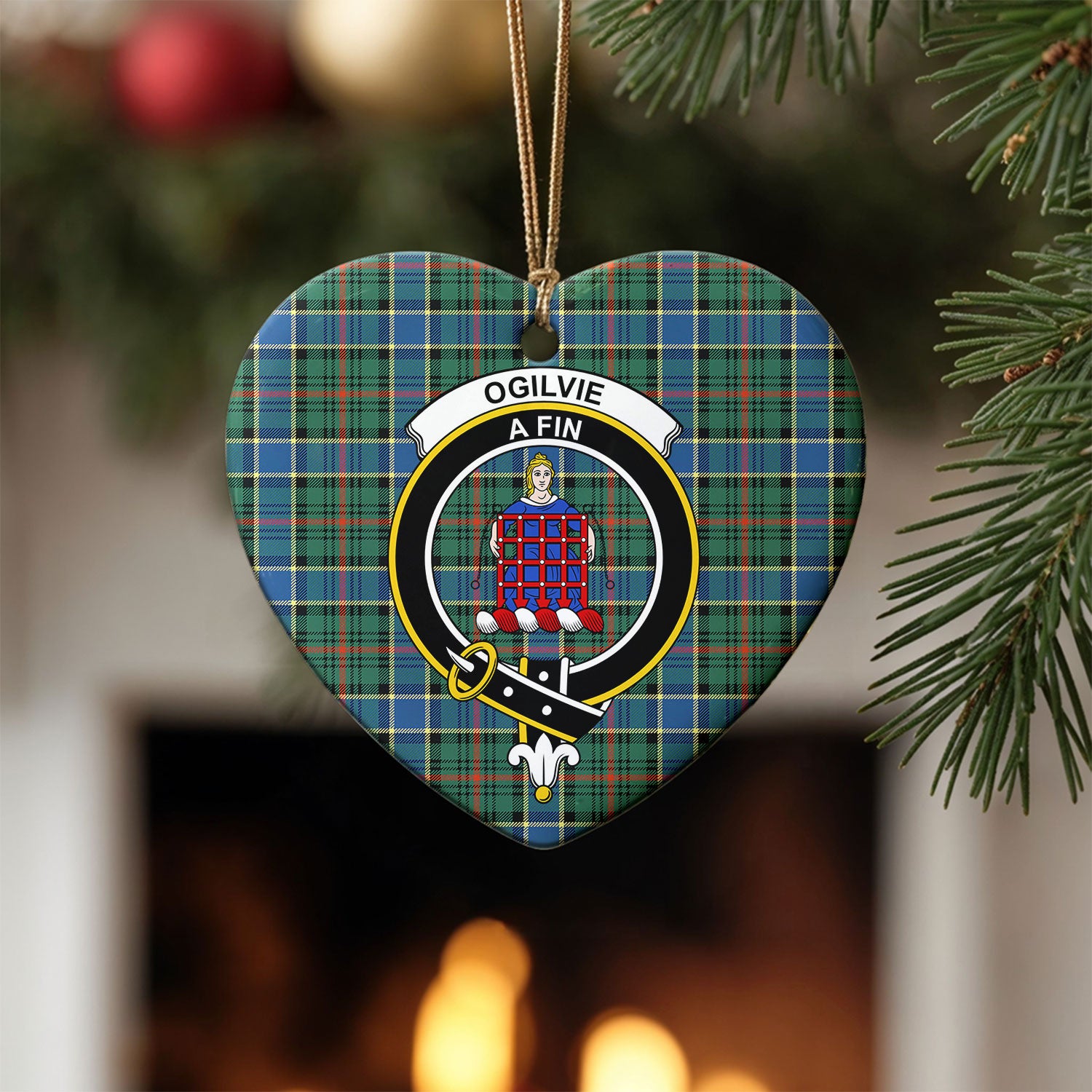 Ogilvie Hunting Ancient Tartan Crest Christmas Ceramic Ornament