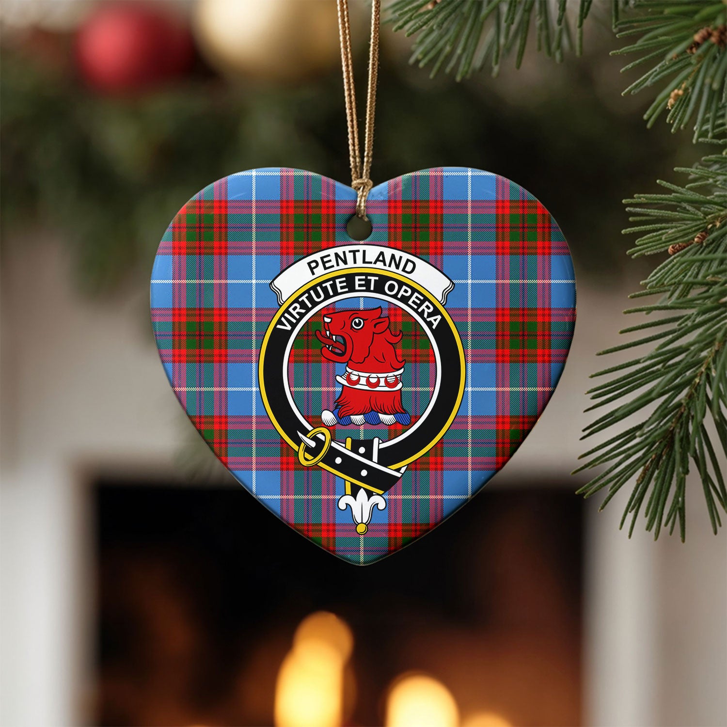 Pentland Tartan Crest Christmas Ceramic Ornament