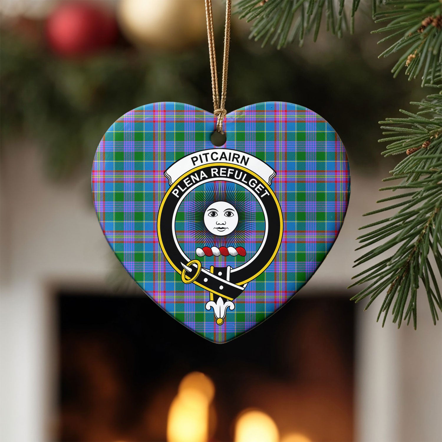 Pitcairn Hunting Tartan Crest Christmas Ceramic Ornament