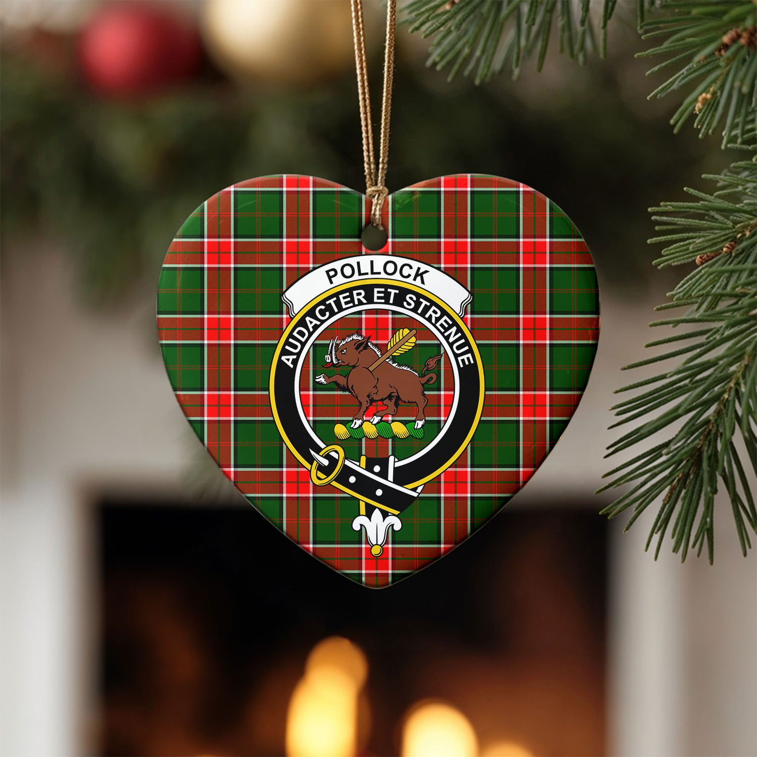 Pollock Tartan Crest Christmas Ceramic Ornament