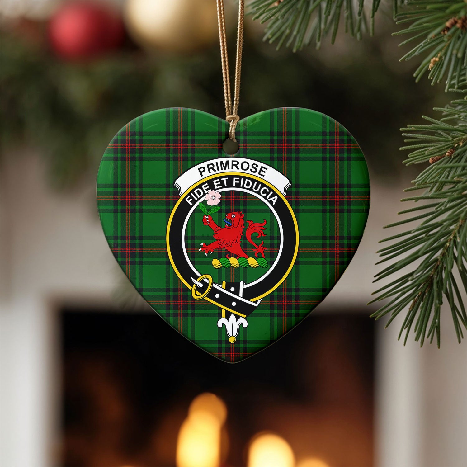 Primrose Tartan Crest Christmas Ceramic Ornament