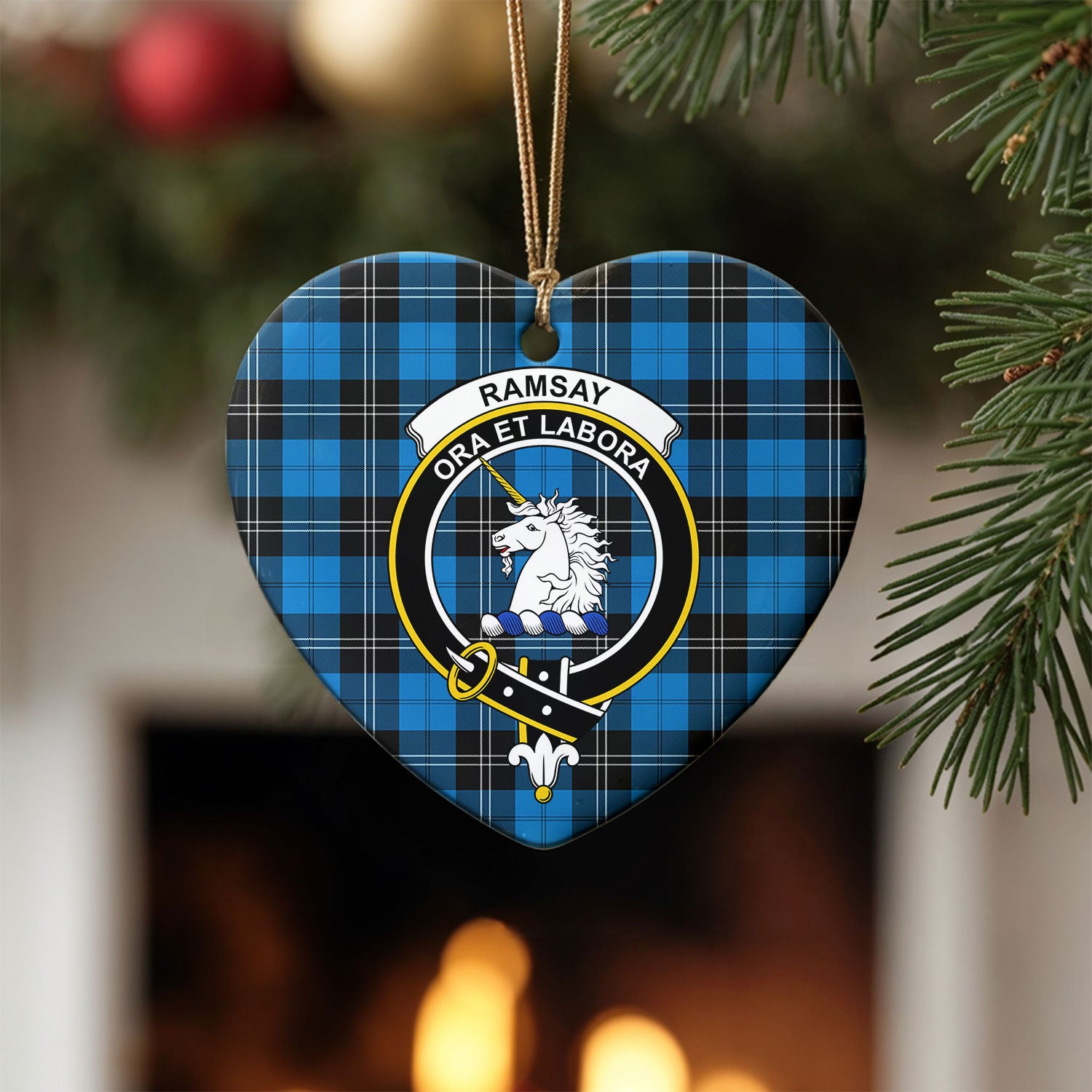 Ramsay Blue Ancient Tartan Crest Christmas Ceramic Ornament