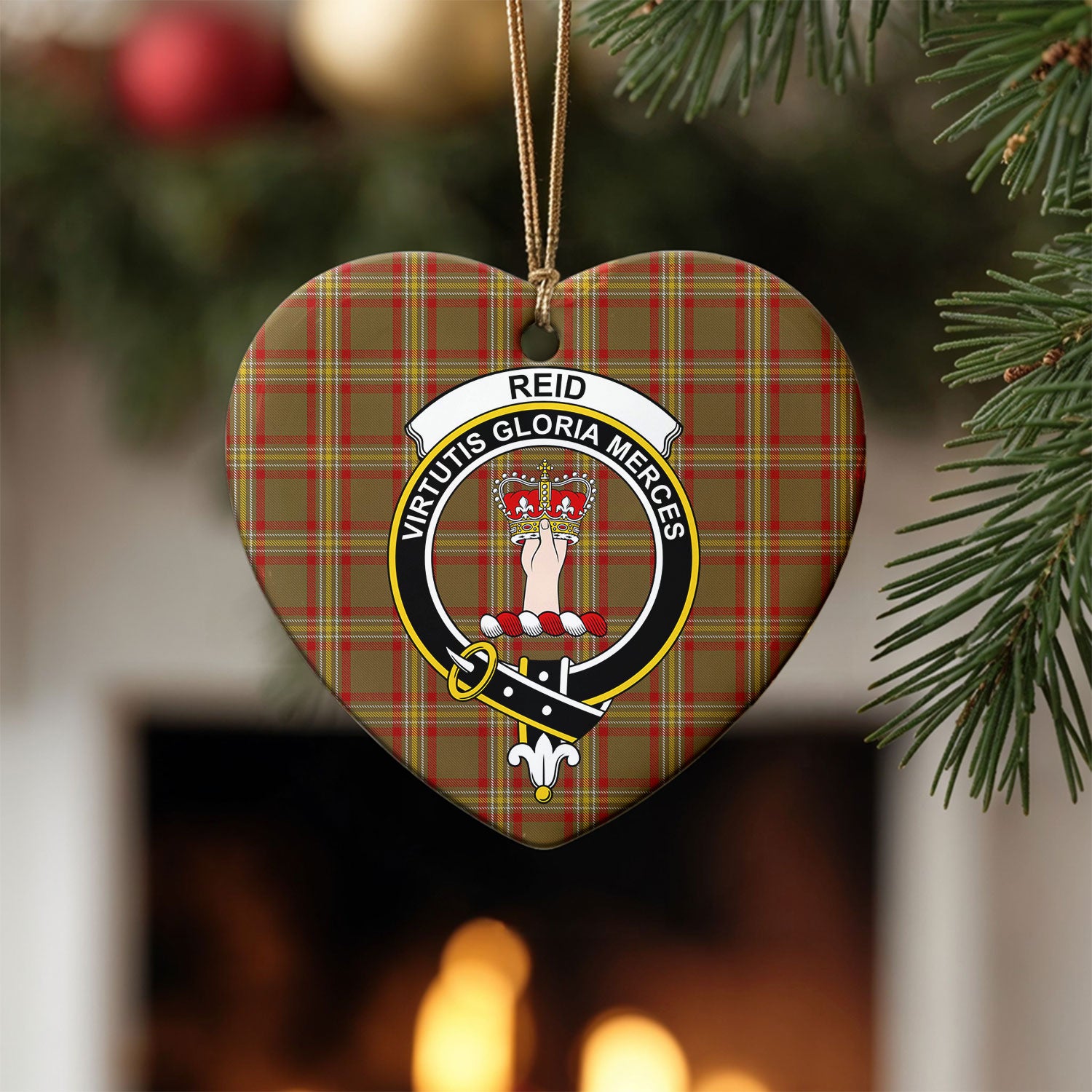 Reid Ancient Tartan Crest Christmas Ceramic Ornament