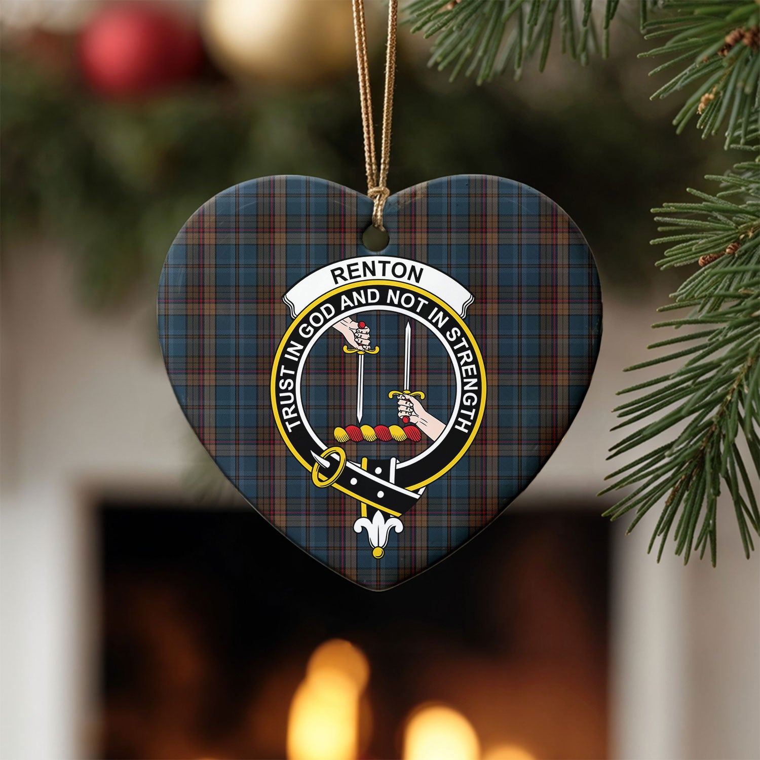 Renton Tartan Crest Christmas Ceramic Ornament