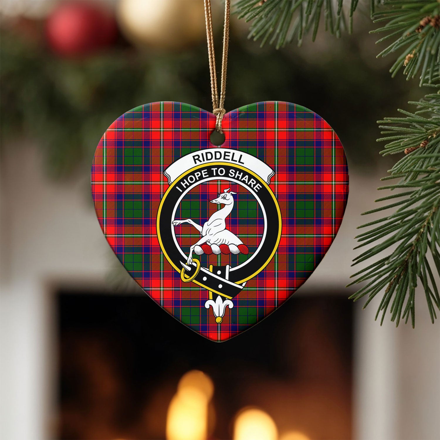 Riddell Tartan Crest Christmas Ceramic Ornament
