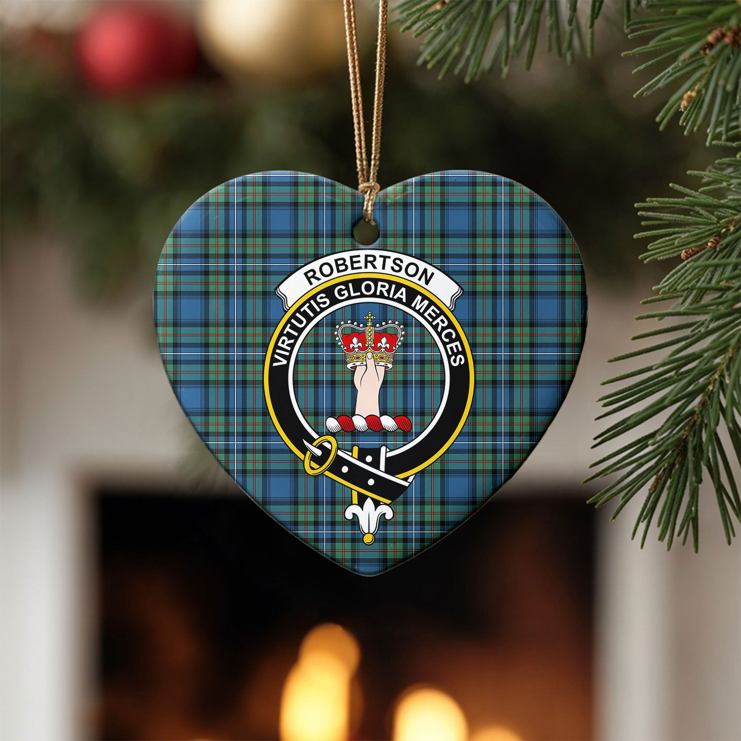 Robertson Hunting Ancient Tartan Crest Christmas Ceramic Ornament