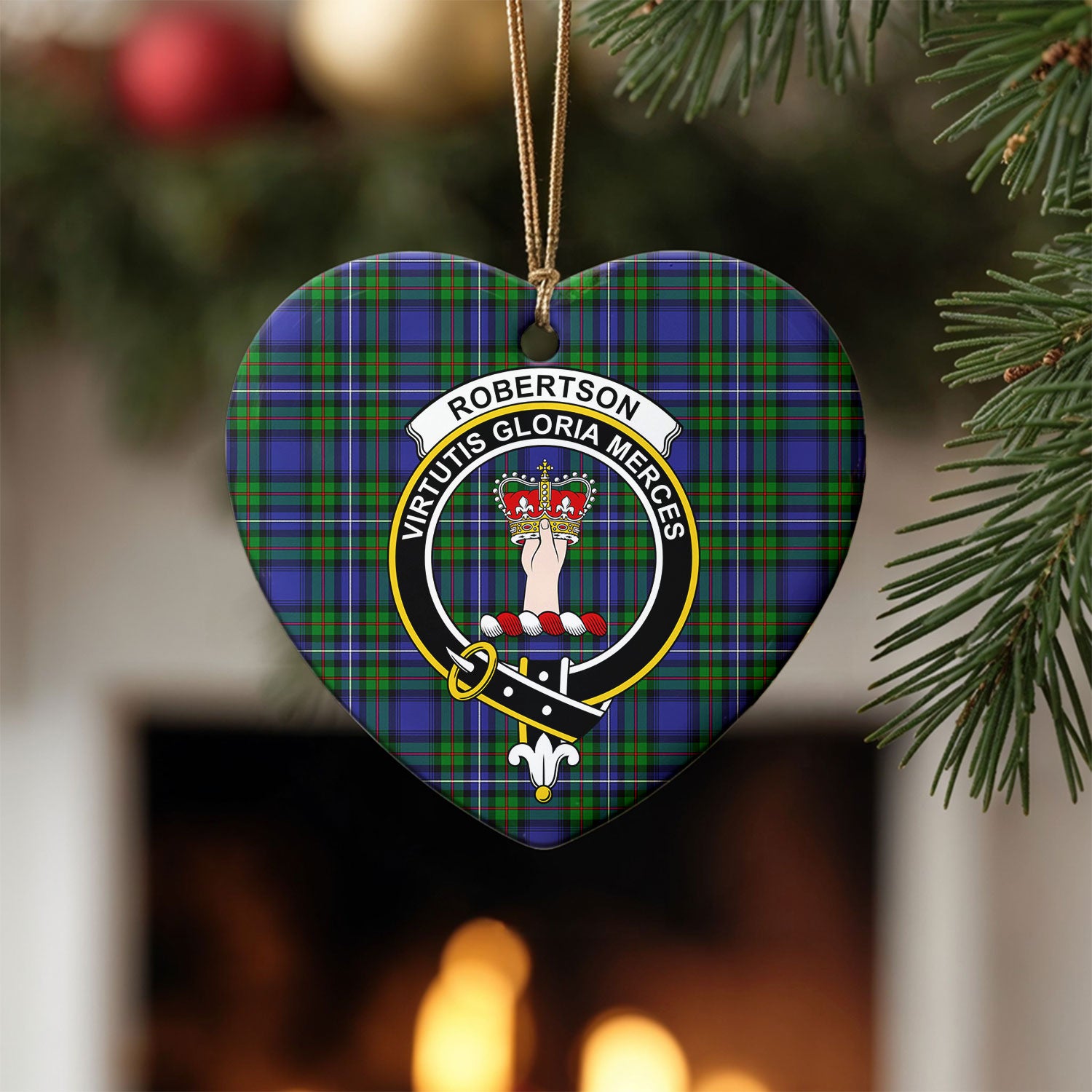 Robertson Hunting Modern Tartan Crest Christmas Ceramic Ornament