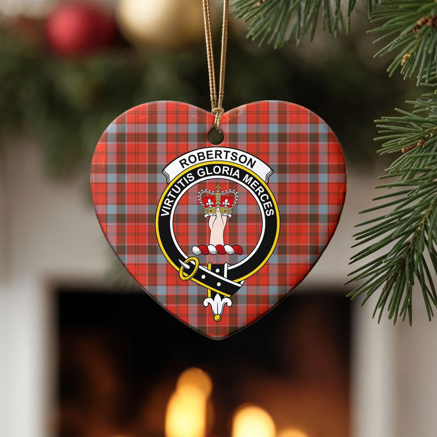 Robertson Weathered Tartan Crest Christmas Ceramic Ornament