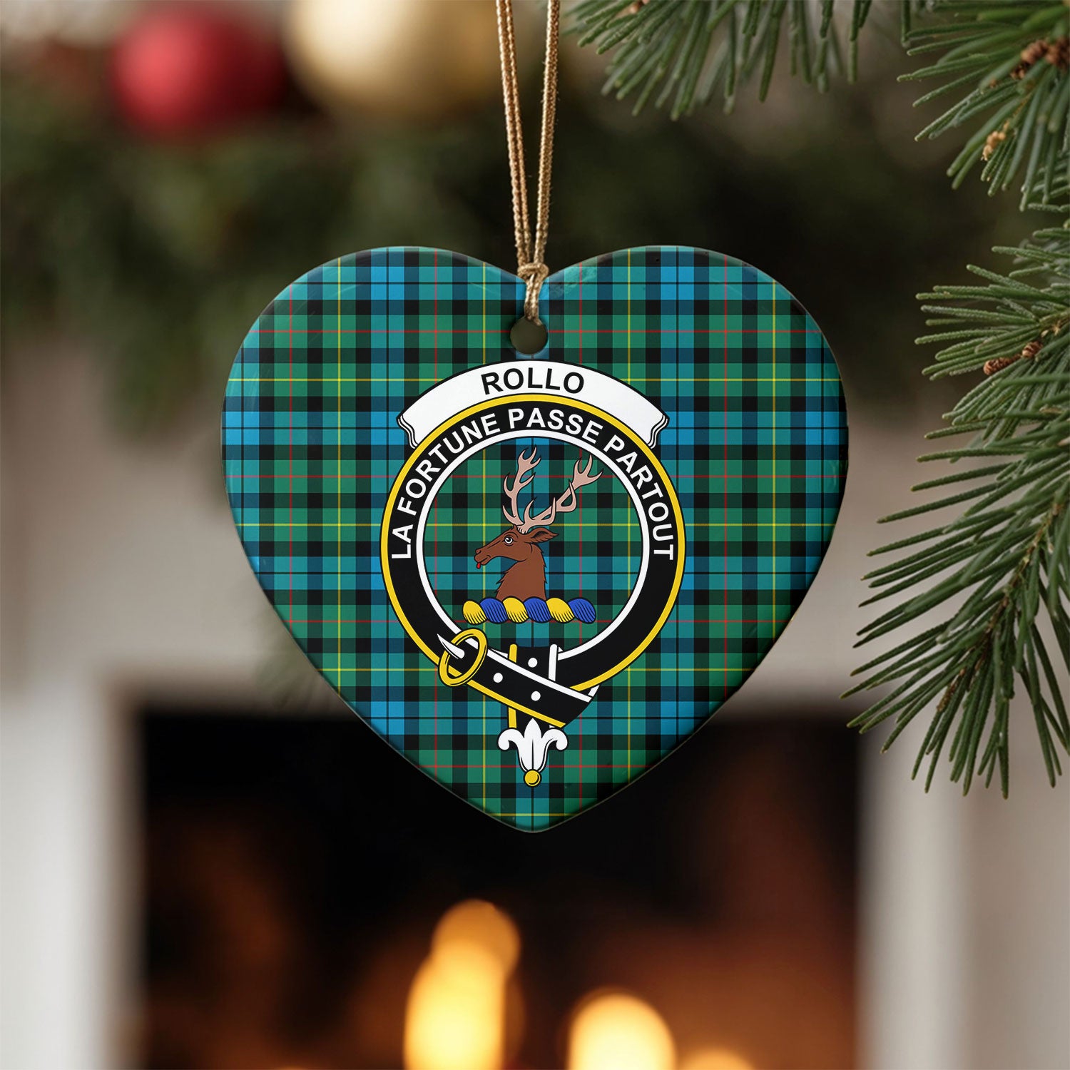 Rollo Ancient Tartan Crest Christmas Ceramic Ornament