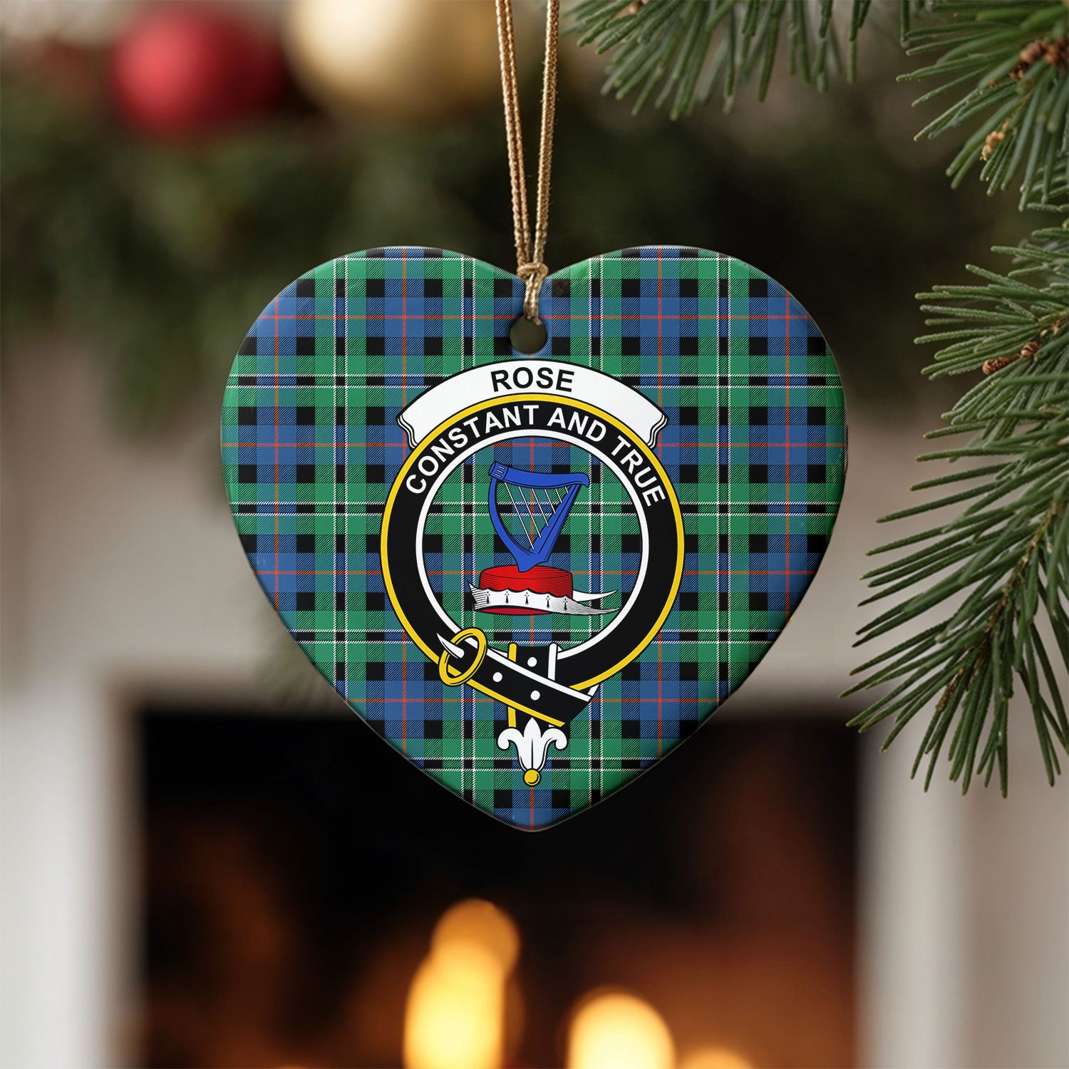 Rose Hunting Ancient Tartan Crest Christmas Ceramic Ornament