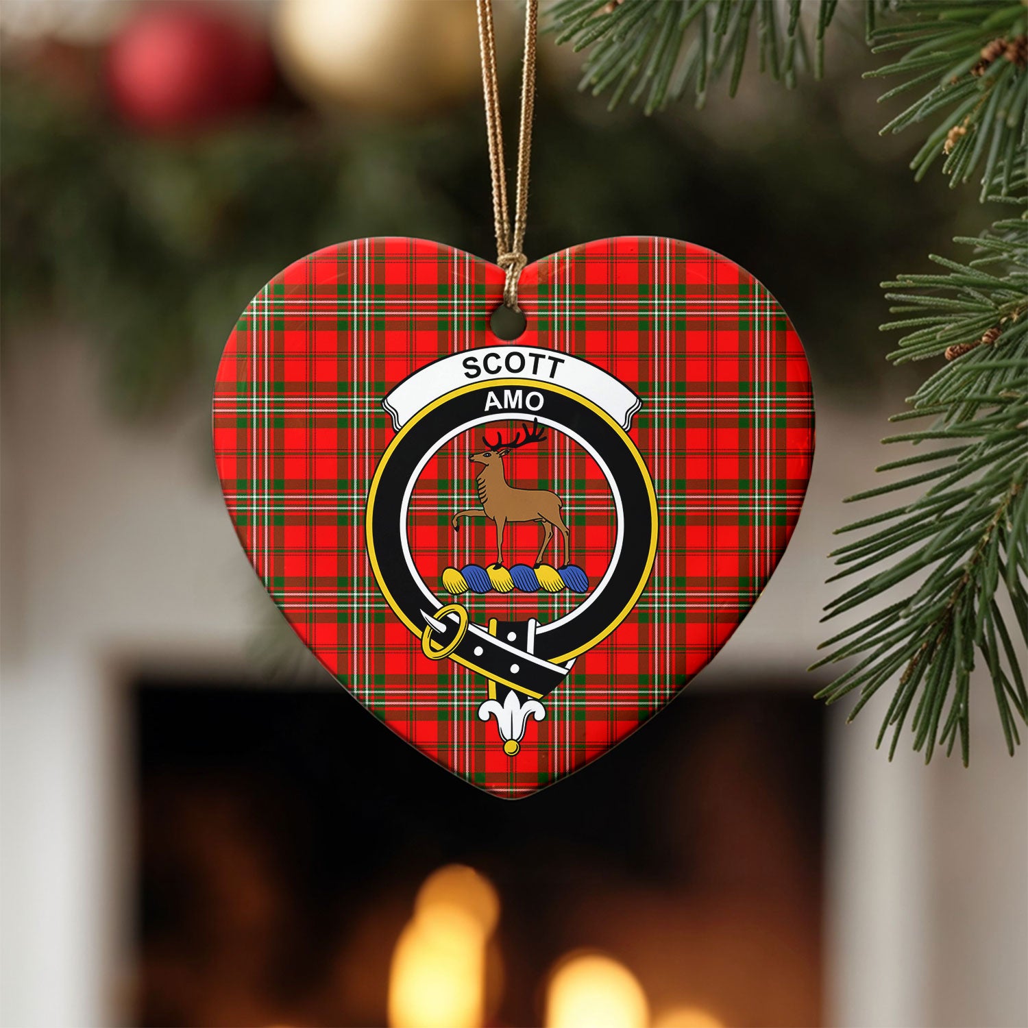 Scott Modern Tartan Crest Christmas Ceramic Ornament