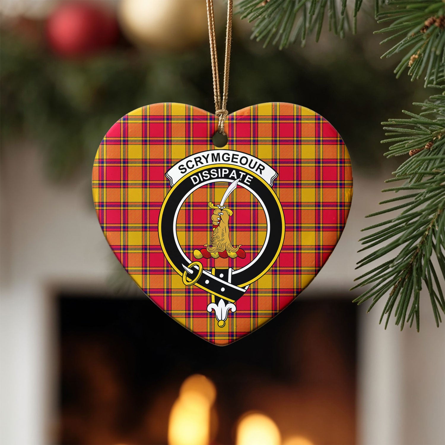 Scrymgeour Tartan Crest Christmas Ceramic Ornament