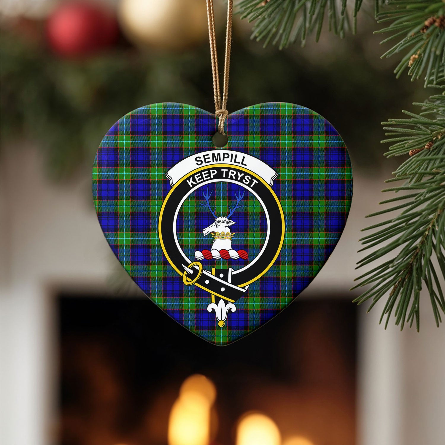Sempill Modern Tartan Crest Christmas Ceramic Ornament