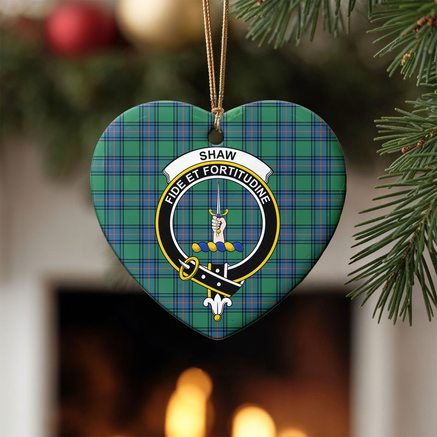 Shaw Ancient Tartan Crest Christmas Ceramic Ornament