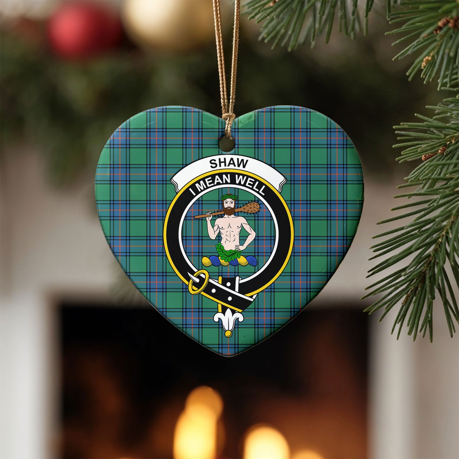 Shaw (of Sauchie) Ancient Tartan Crest Christmas Ceramic Ornament