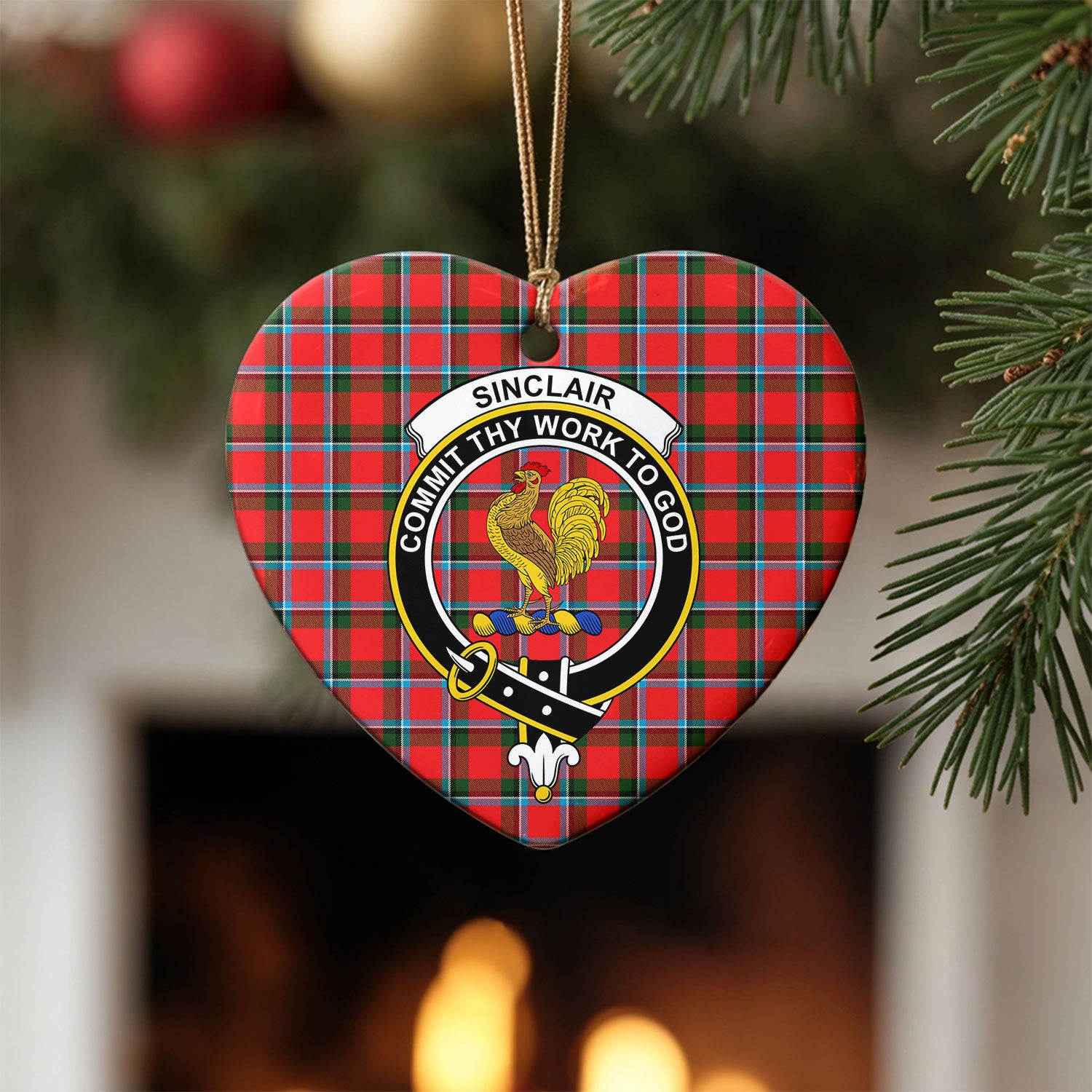 Sinclair Modern Tartan Crest Christmas Ceramic Ornament