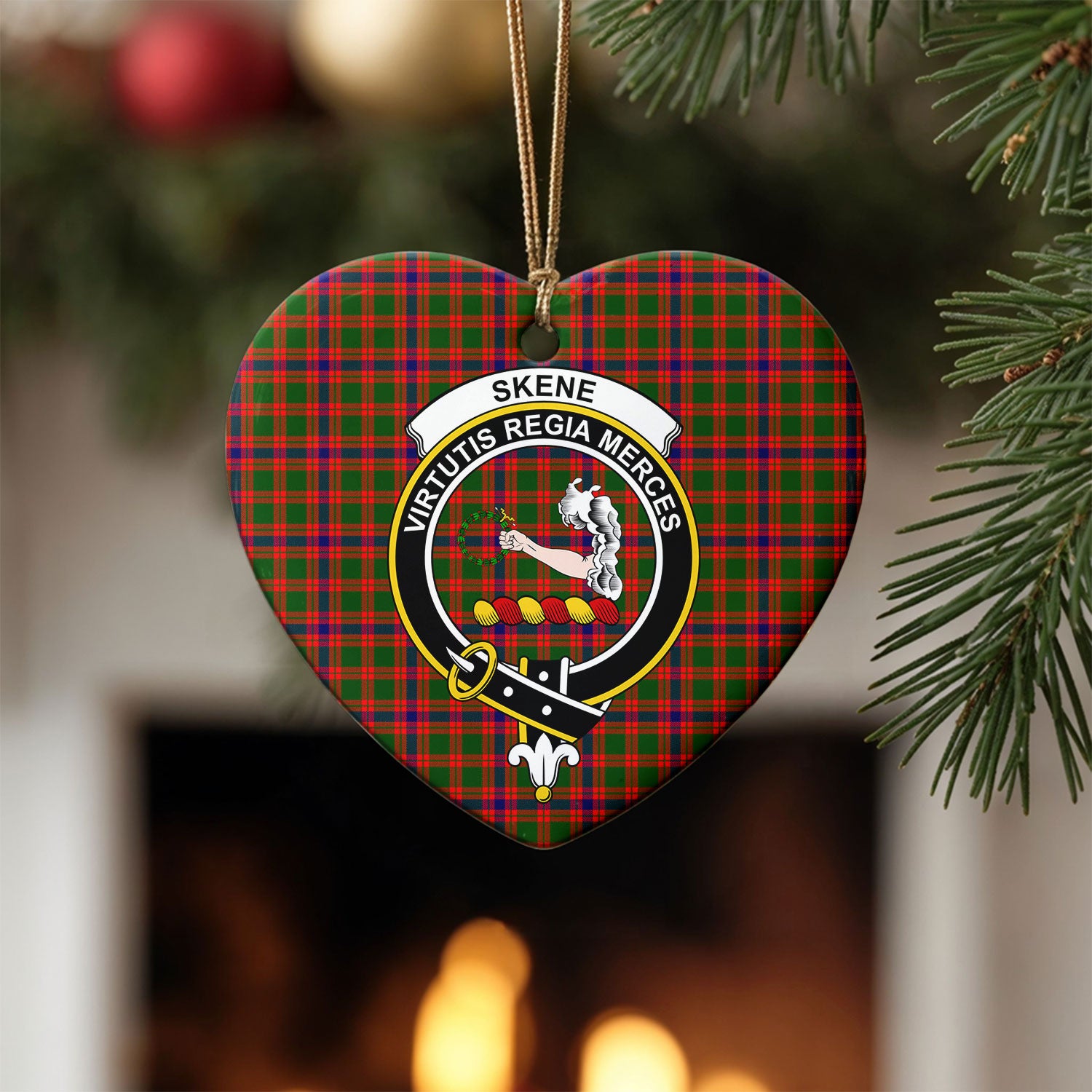 Skene Modern Tartan Crest Christmas Ceramic Ornament