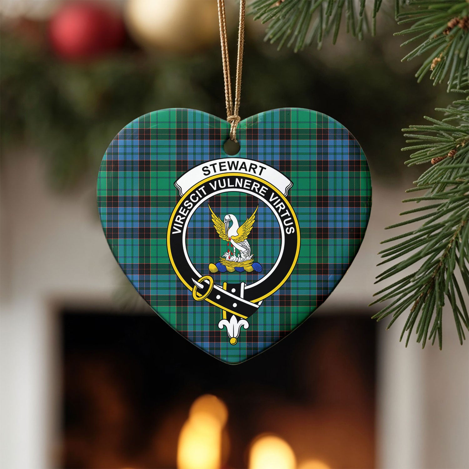 Stewart Old Ancient Tartan Crest Christmas Ceramic Ornament