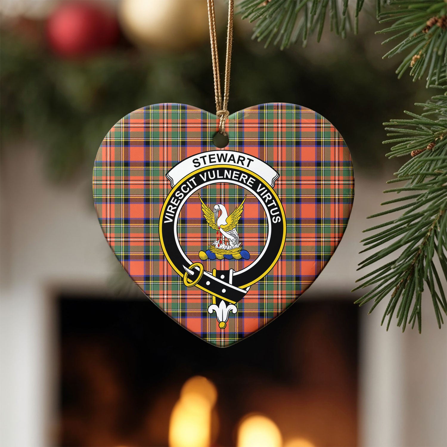 Stewart Royal Ancient Tartan Crest Christmas Ceramic Ornament