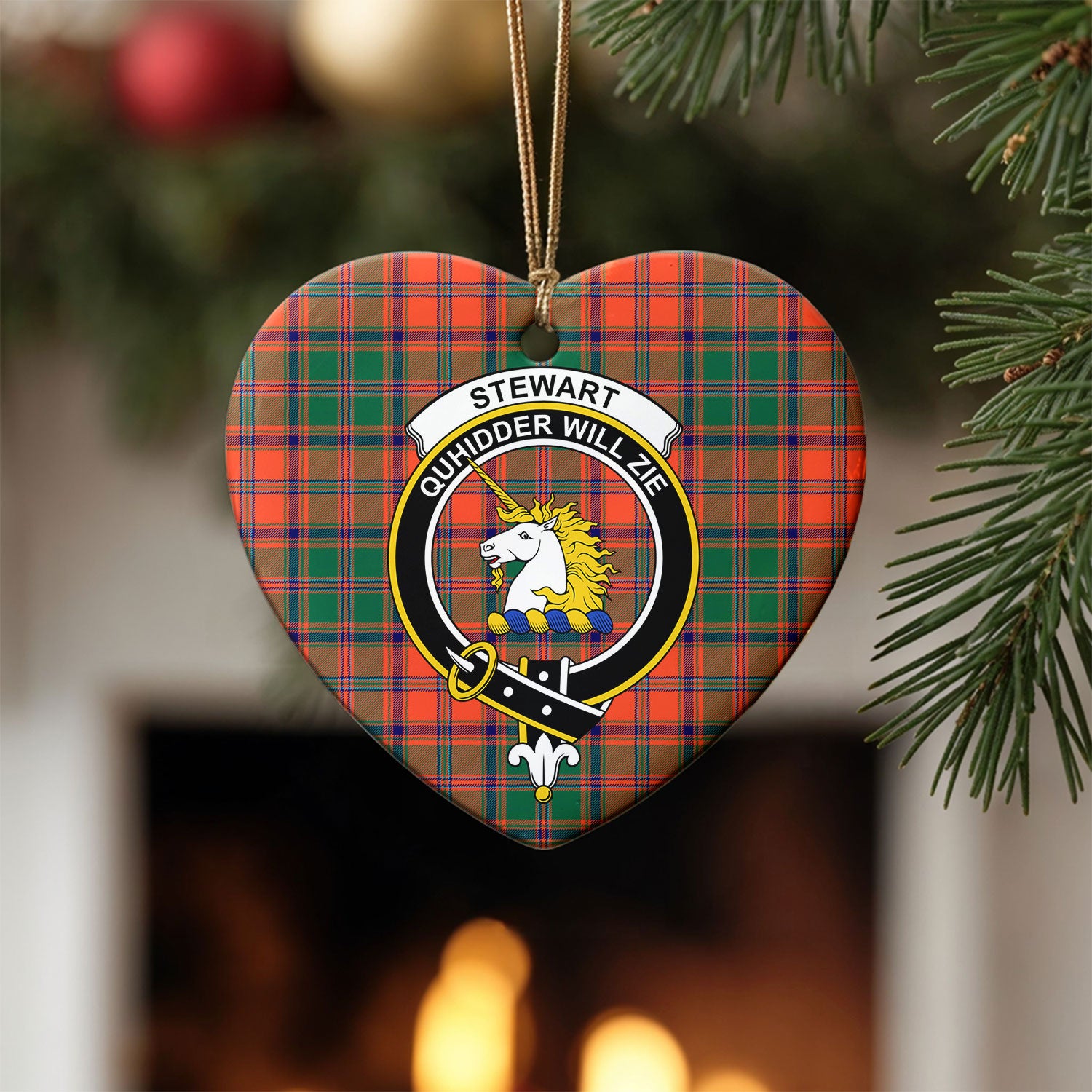 Stewart of Appin Ancient Tartan Crest Christmas Ceramic Ornament