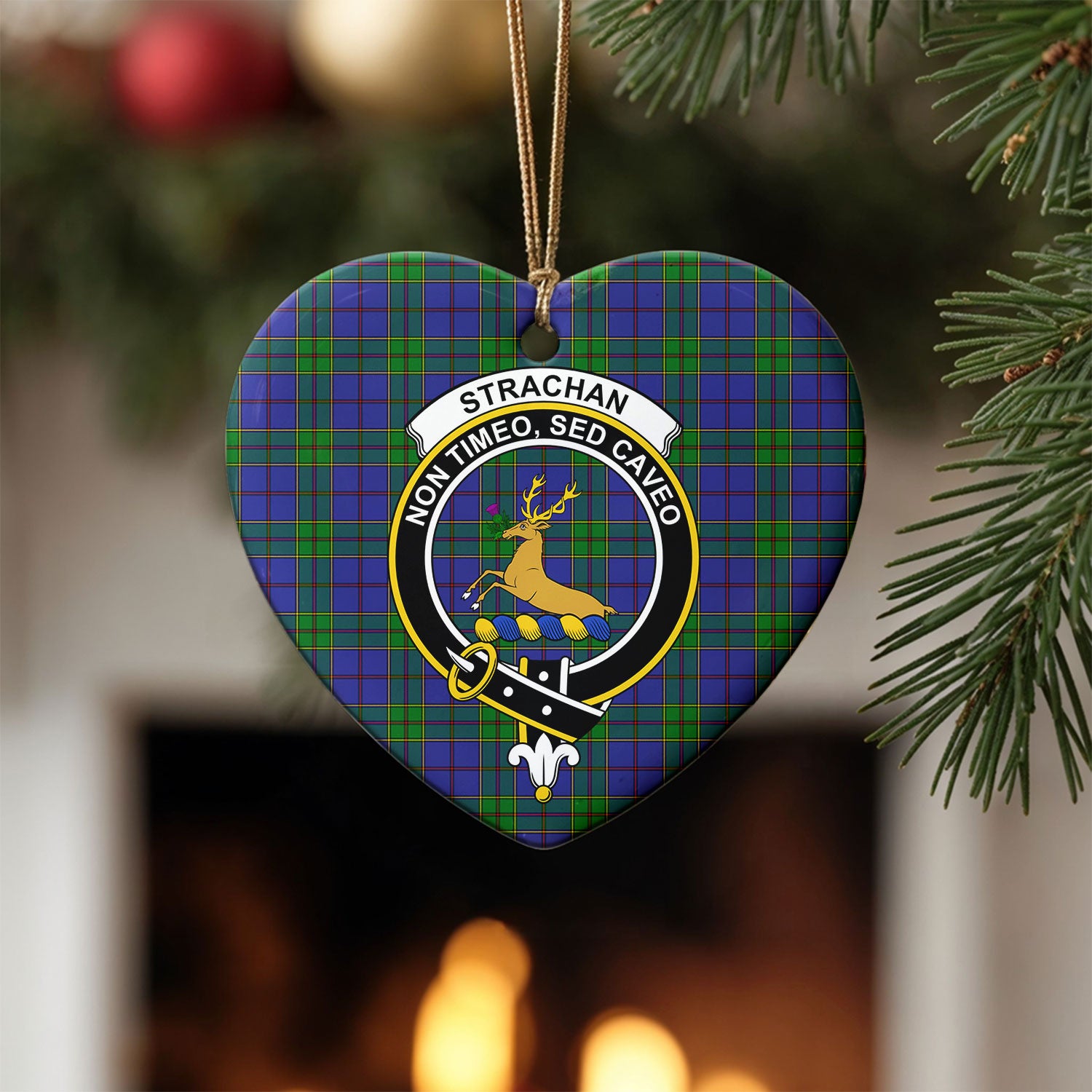 Strachan Tartan Crest Christmas Ceramic Ornament