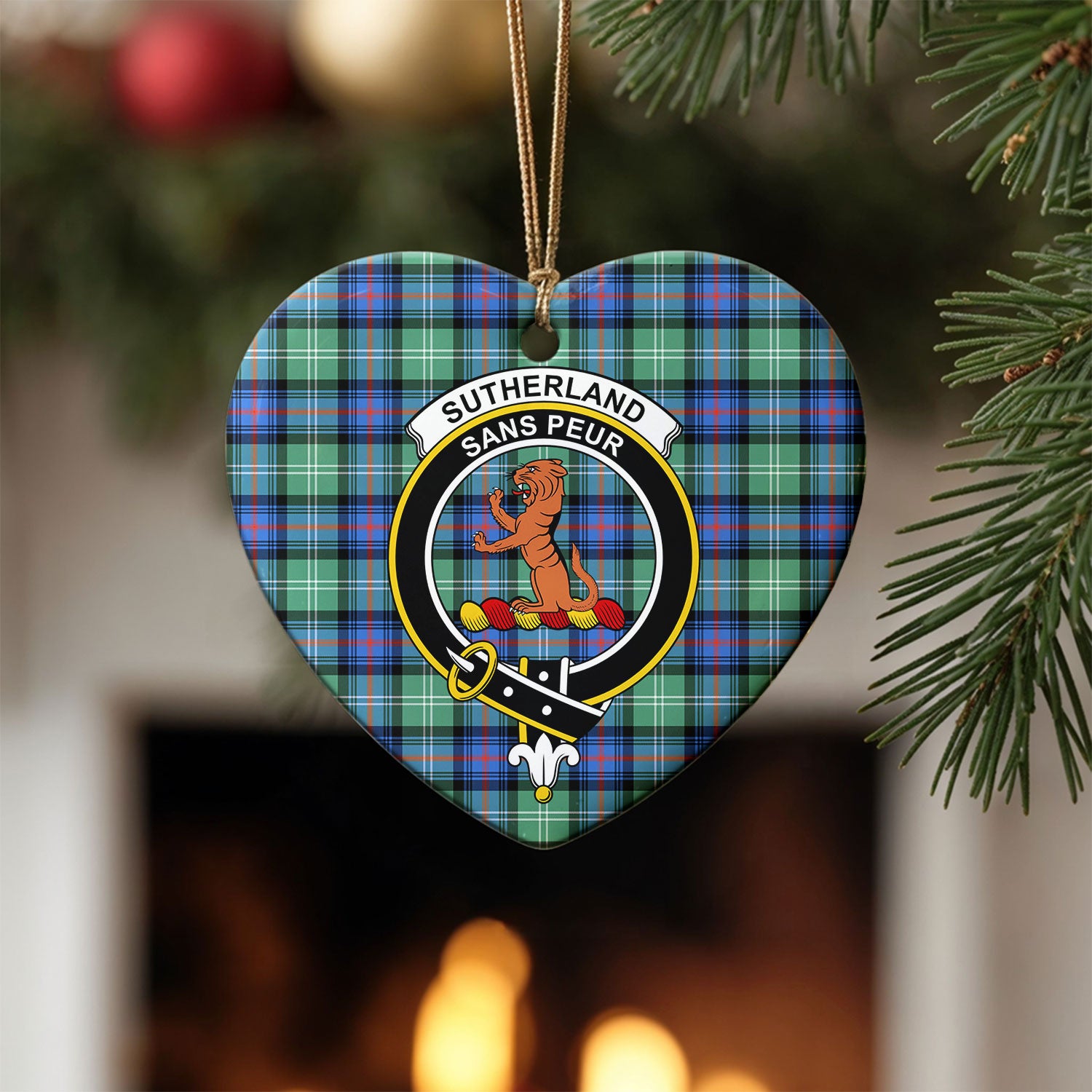 Sutherland Old Ancient Tartan Crest Christmas Ceramic Ornament