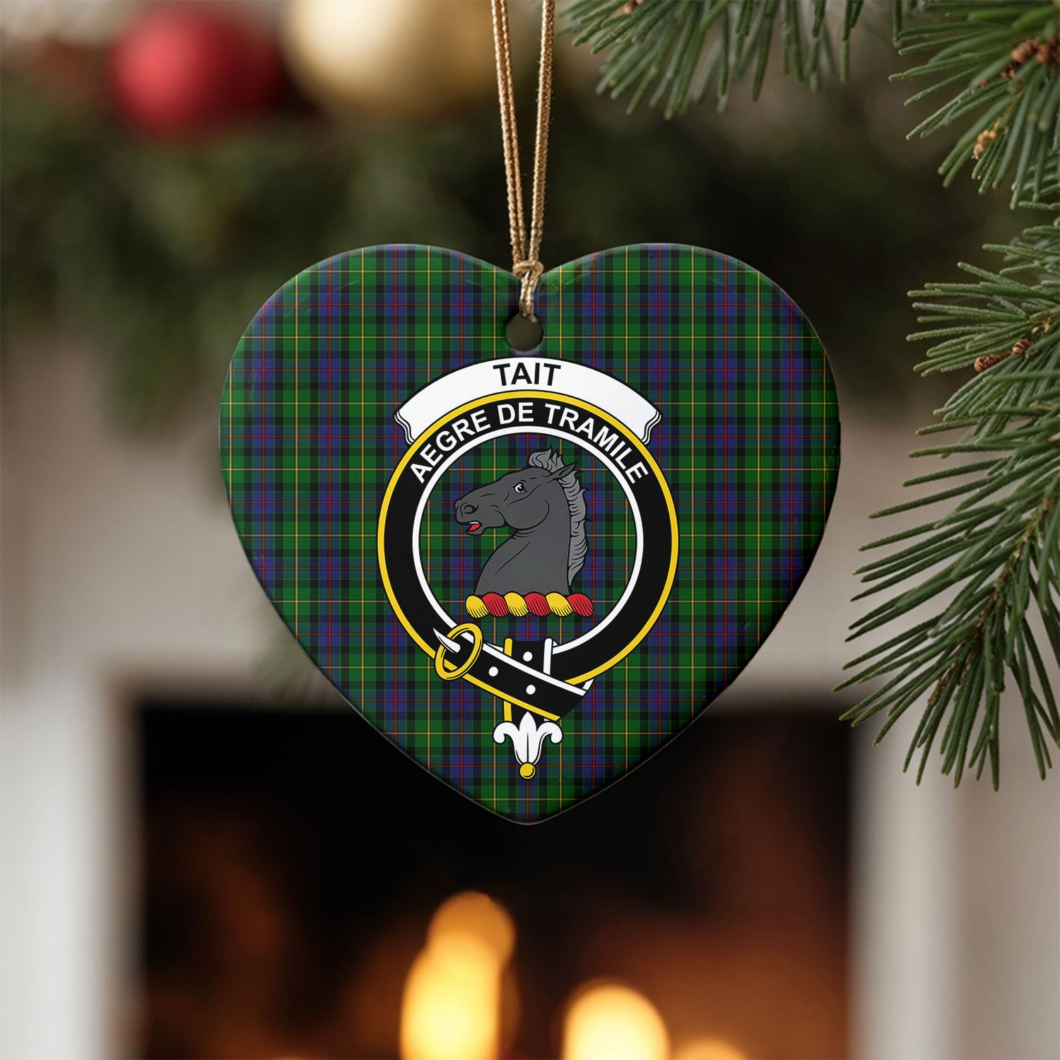 Tait Tartan Crest Christmas Ceramic Ornament