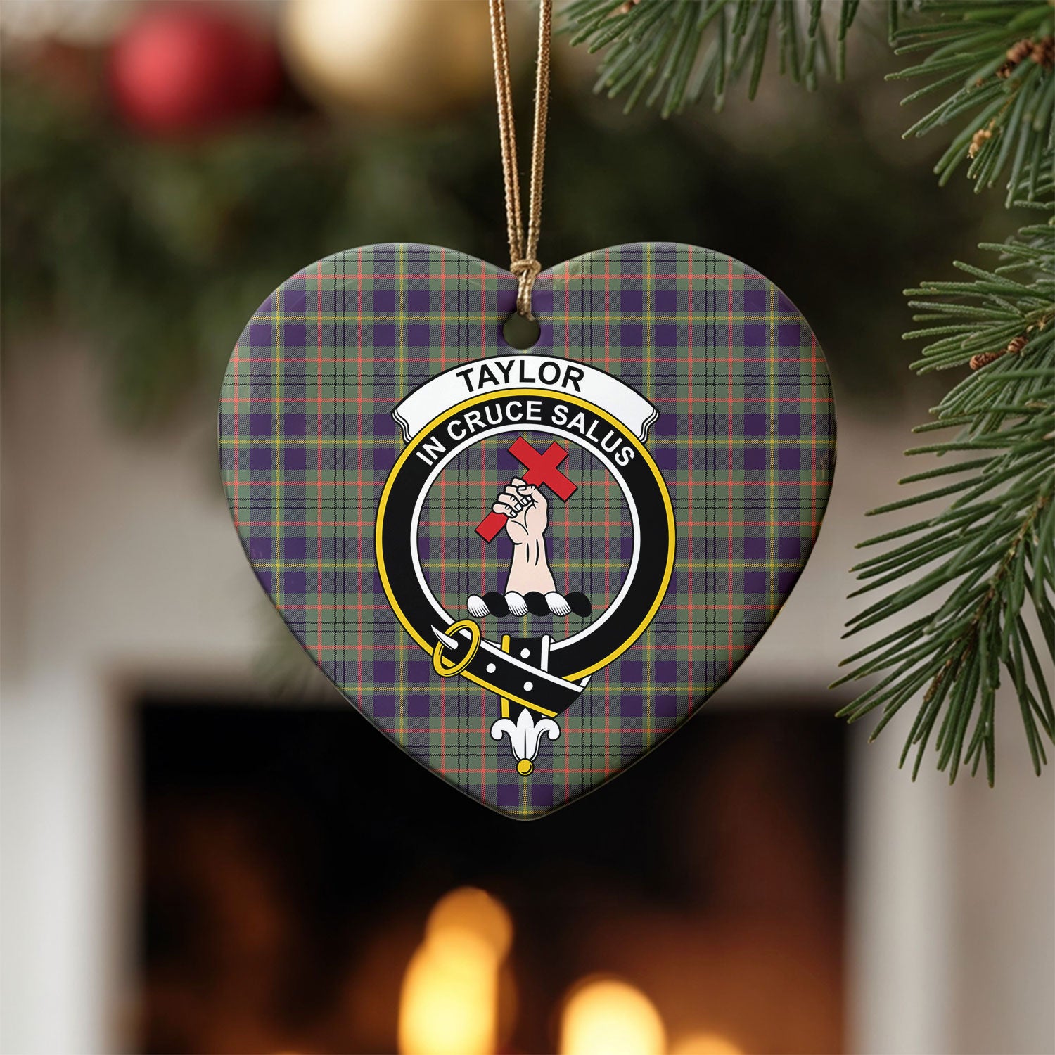 Taylor Weathered Tartan Crest Christmas Ceramic Ornament