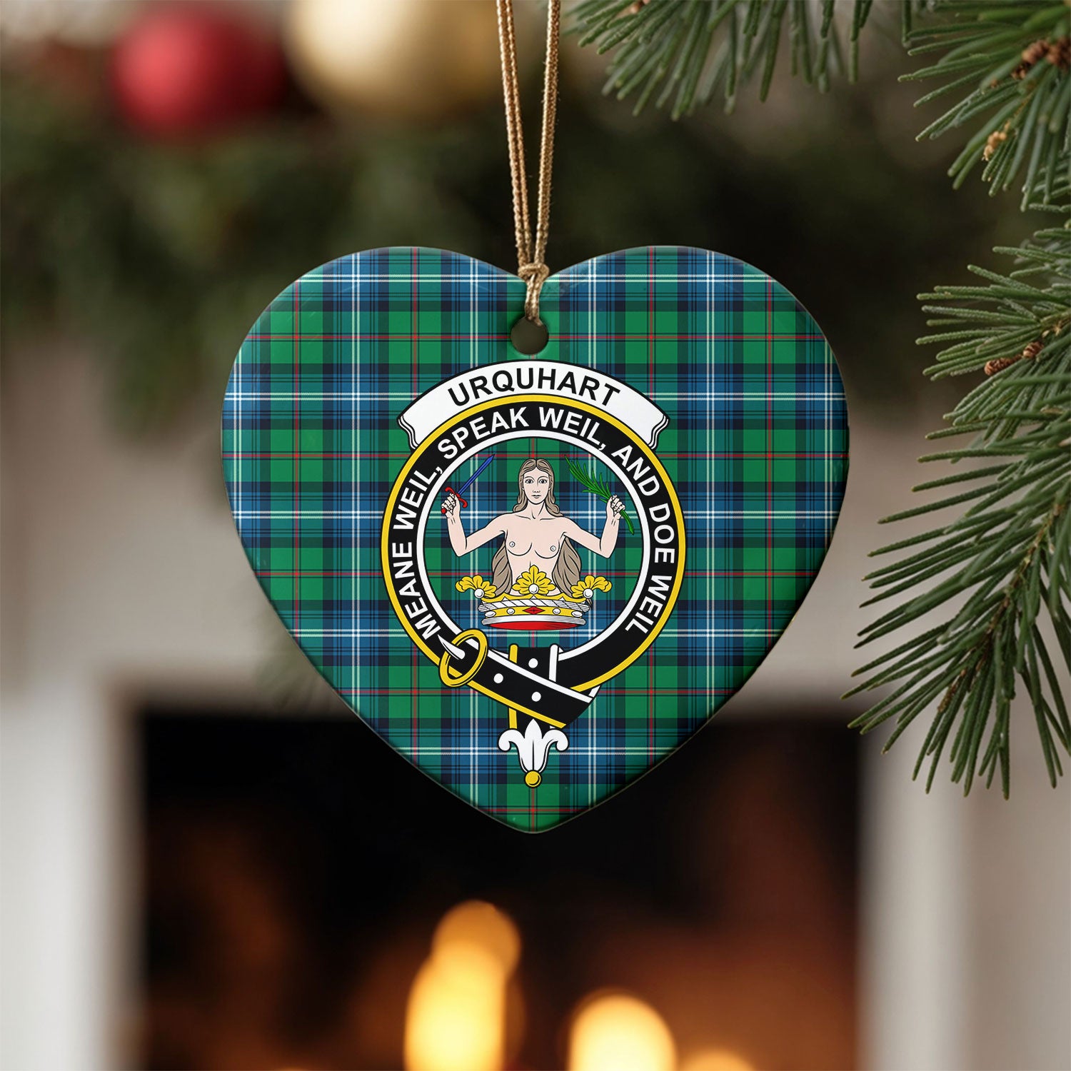 Urquhart Ancient Tartan Crest Christmas Ceramic Ornament
