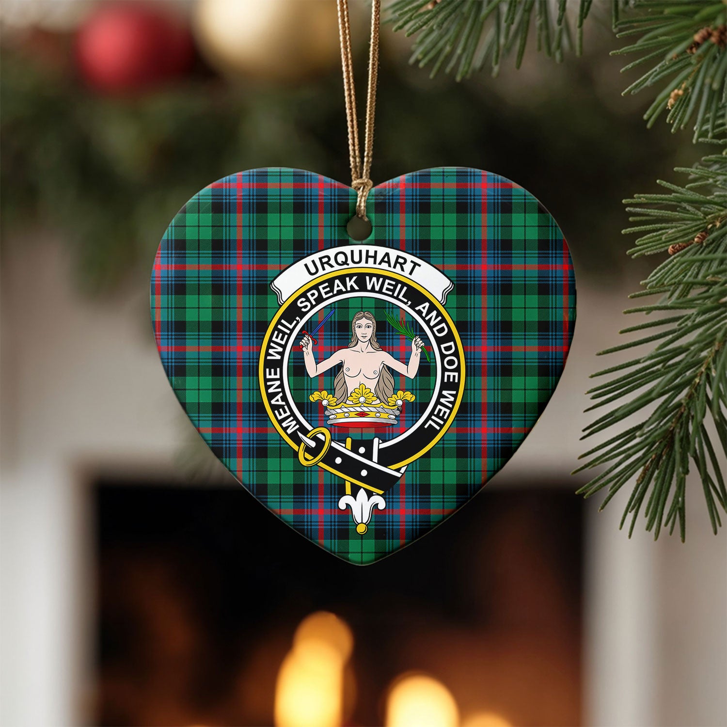 Urquhart Broad Red Ancient Tartan Crest Christmas Ceramic Ornament