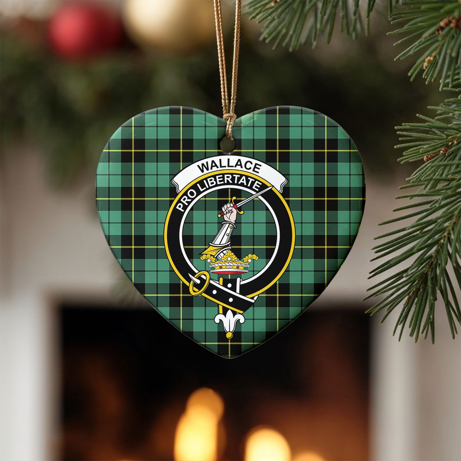 Wallace Hunting Ancient Tartan Crest Christmas Ceramic Ornament