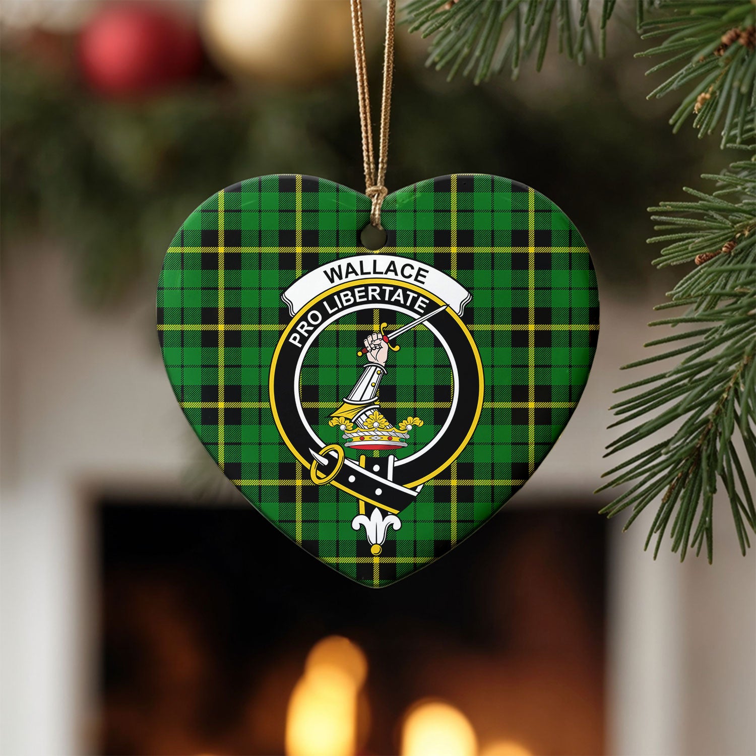 Wallace Hunting Modern Tartan Crest Christmas Ceramic Ornament