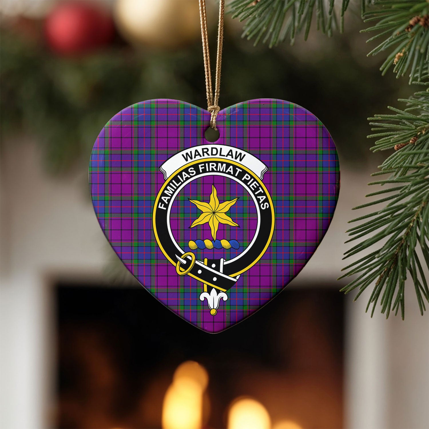 Wardlaw Modern Tartan Crest Christmas Ceramic Ornament