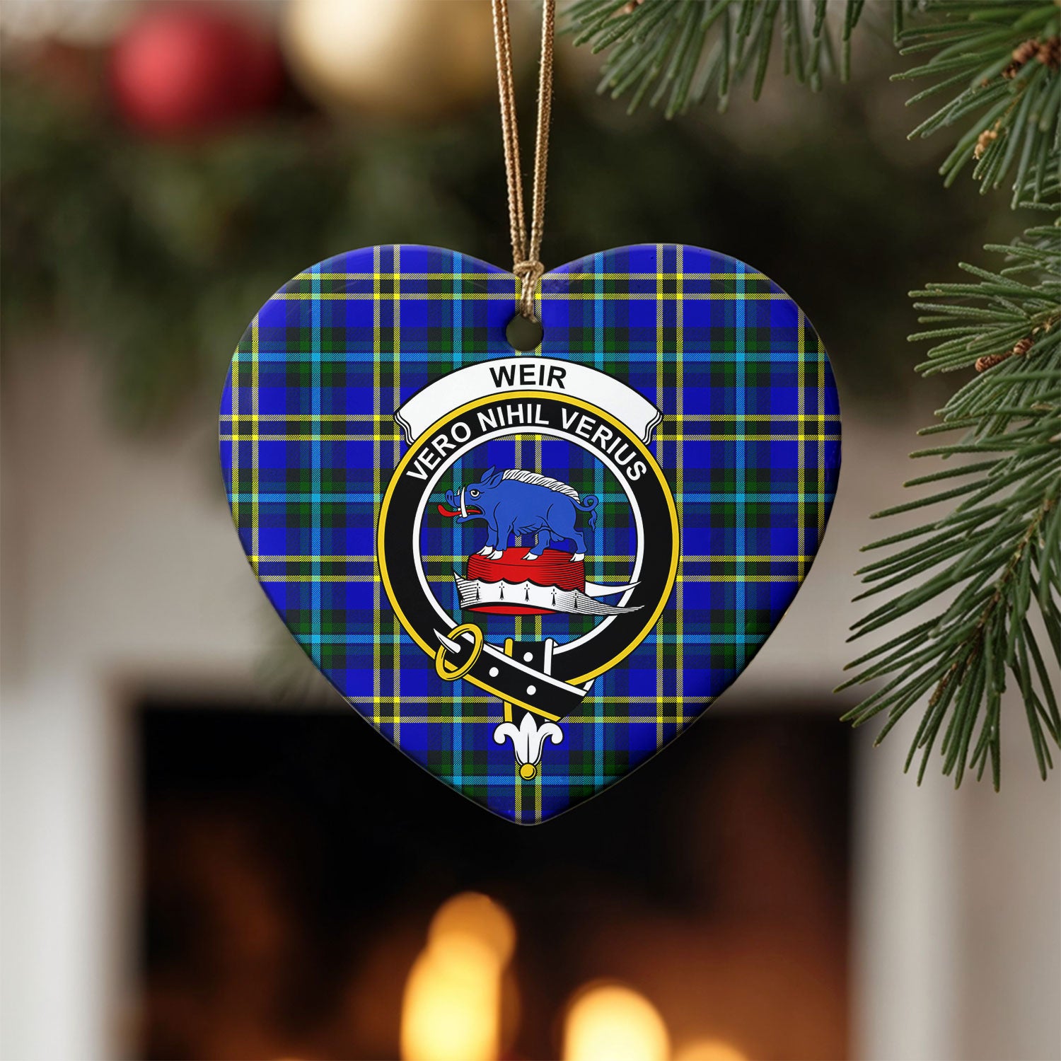 Weir Modern Tartan Crest Christmas Ceramic Ornament