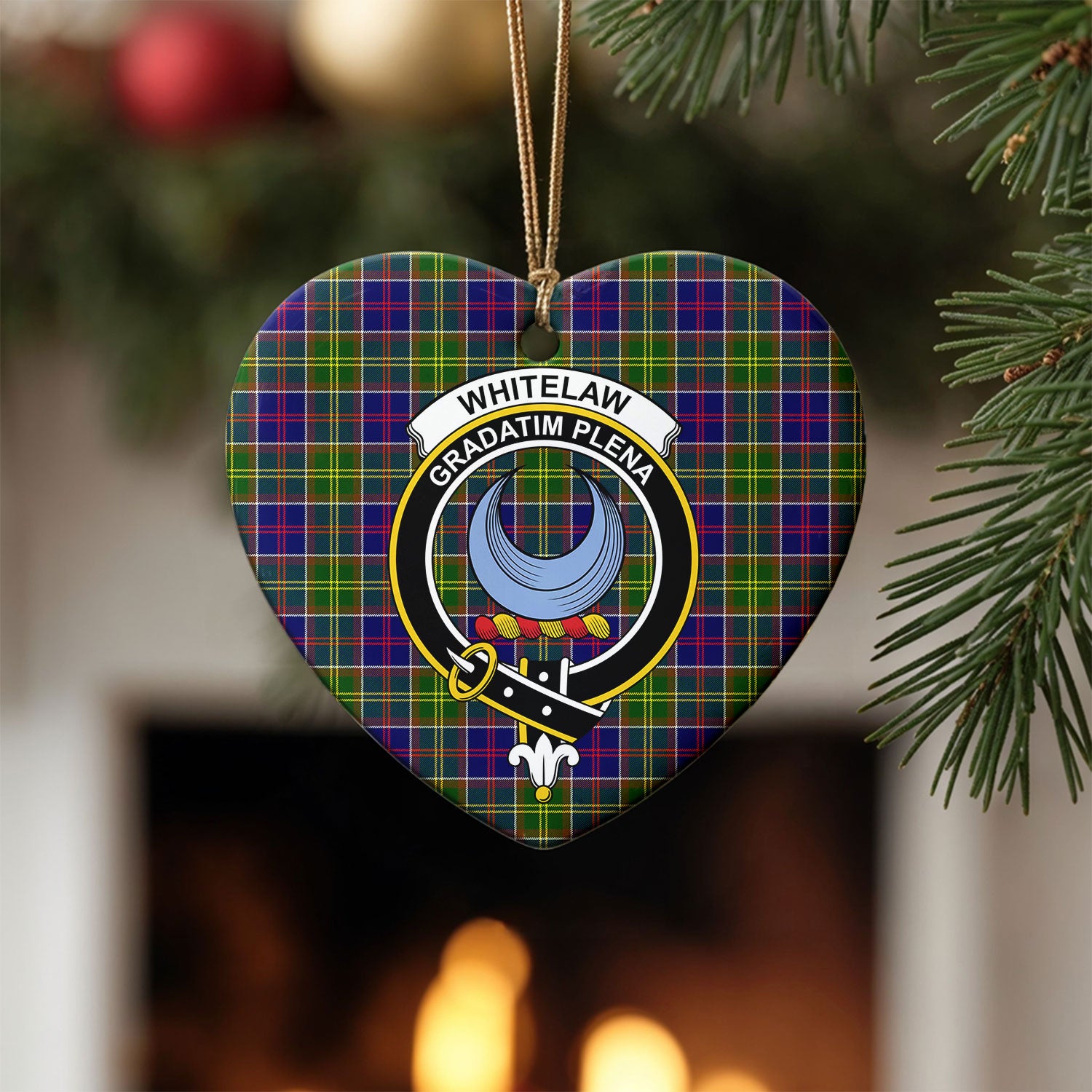 Whitelaw Tartan Crest Christmas Ceramic Ornament