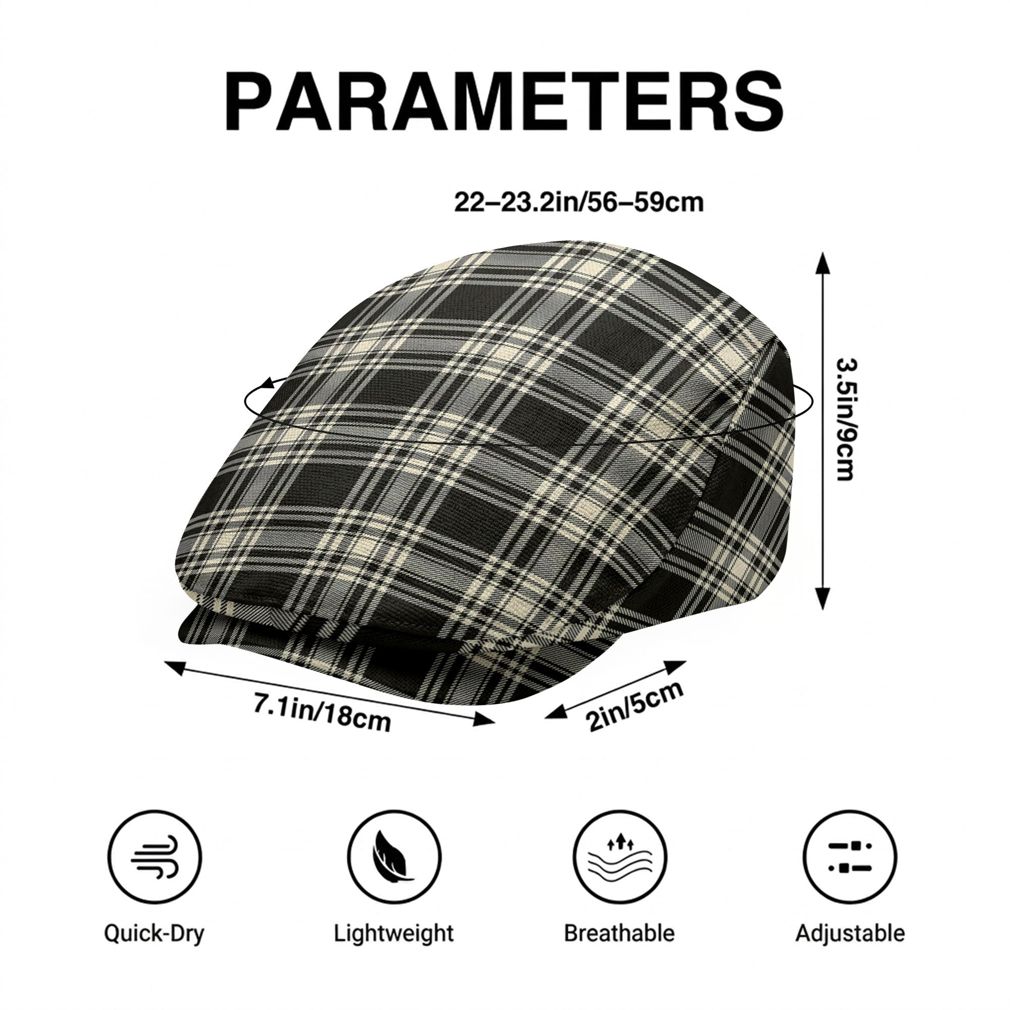 Menzies Black - White Ancient Tartan Flat Caps