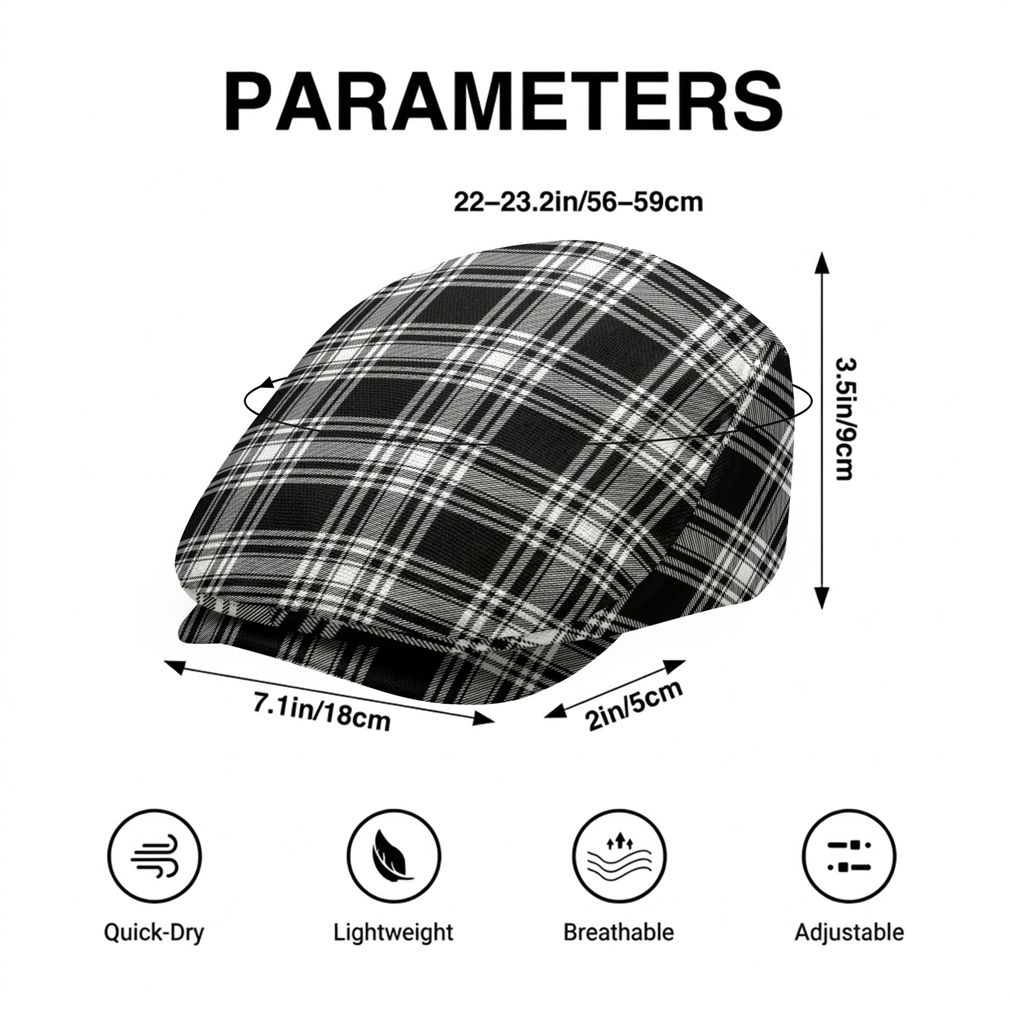 Menzies Black - White Modern Tartan Flat Caps
